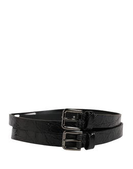 Dolce & Gabbana Schwarzer Ledergürtel mit Doppelriemen und silberner Schnalle