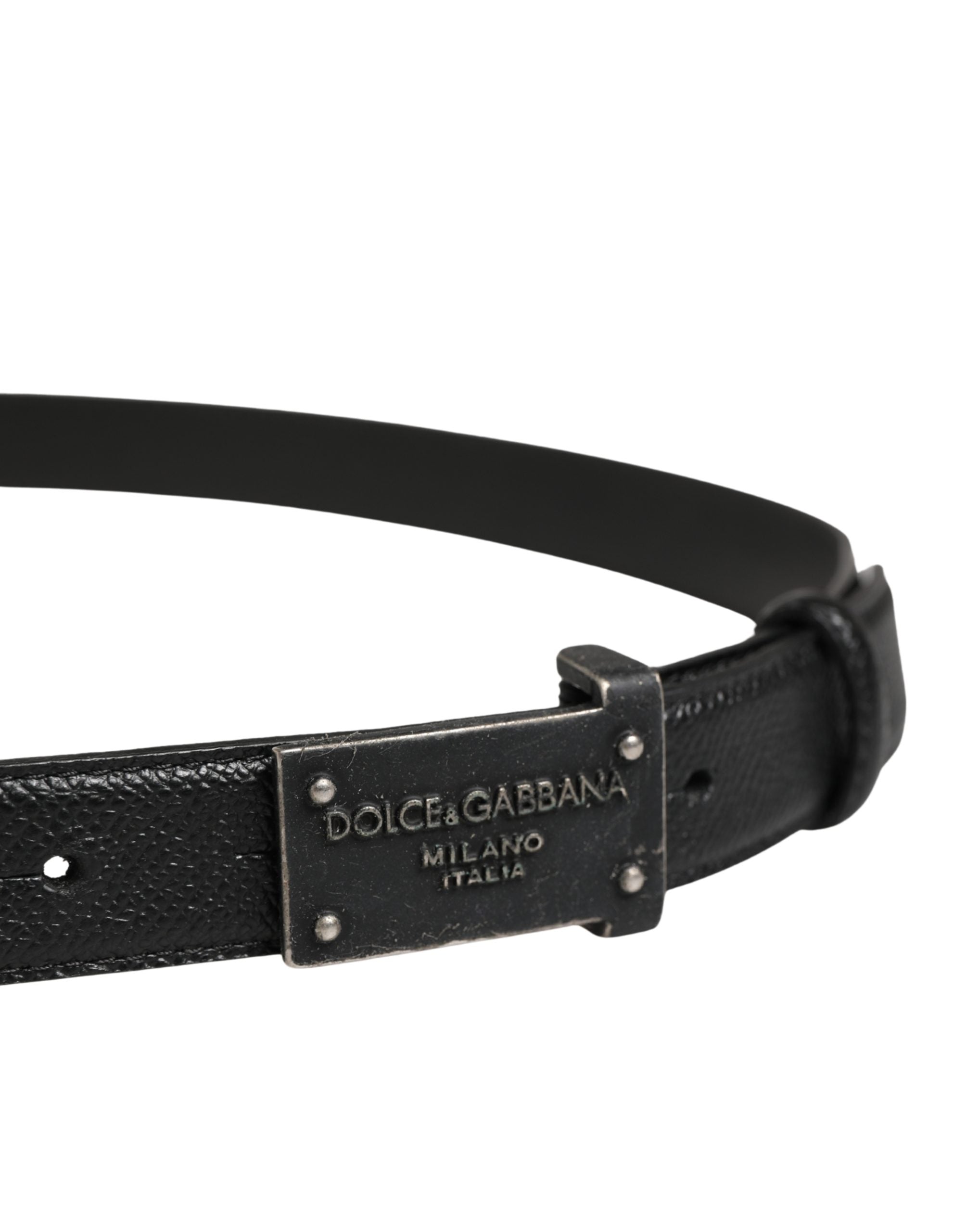 Dolce & Gabbana Herren Gürtel aus schwarzem Kalbsleder mit Logo und Metallschnalle