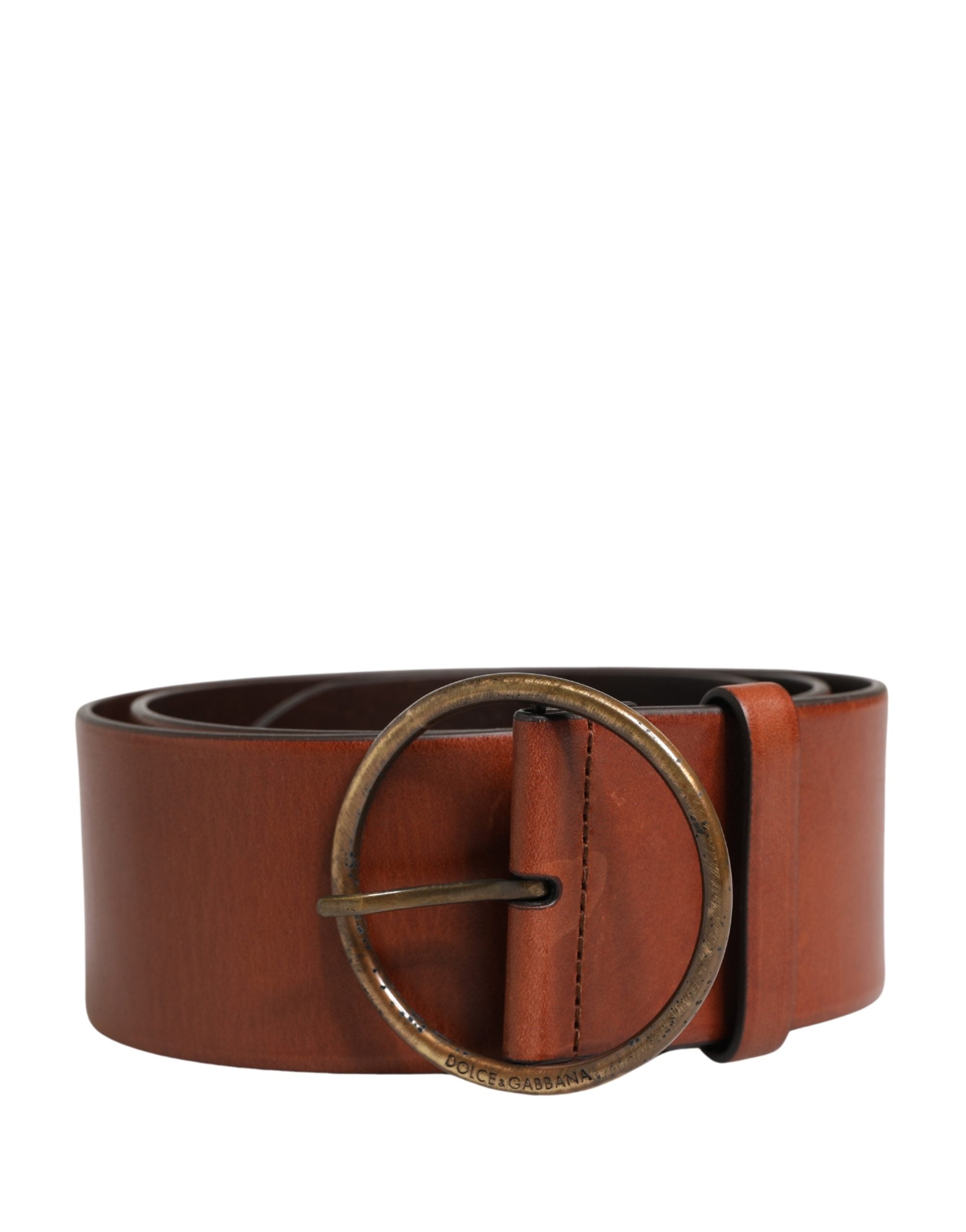 Dolce & Gabbana Herren Gürtel aus braunem Leder mit breitem Bund und runder Metallschnalle