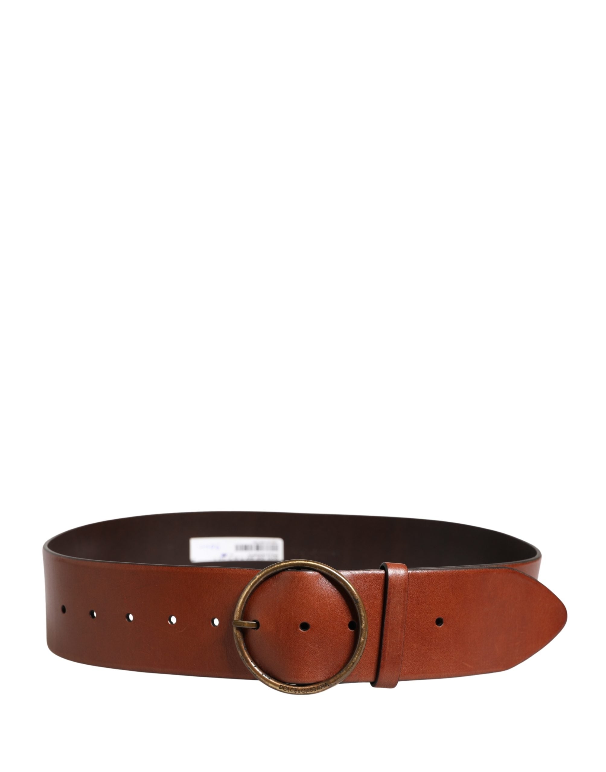 Dolce & Gabbana Herren Gürtel aus braunem Leder mit breitem Bund und runder Metallschnalle