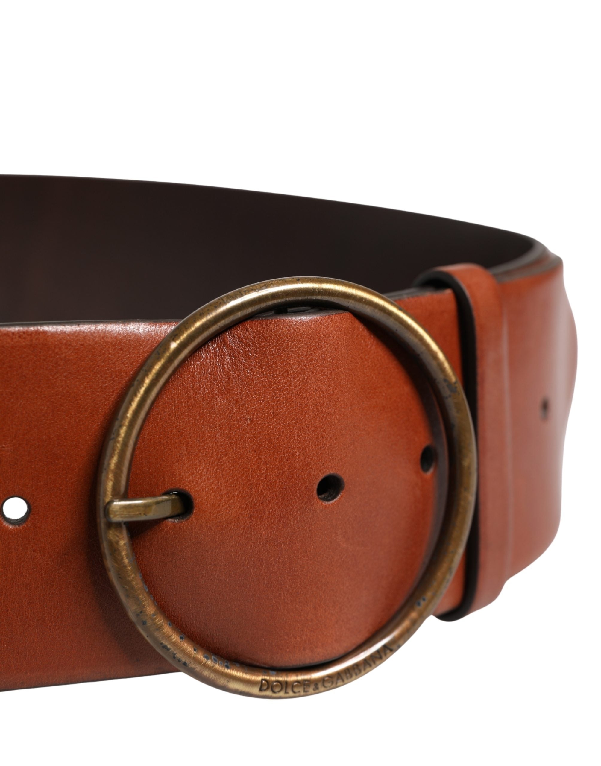 Dolce & Gabbana Herren Gürtel aus braunem Leder mit breitem Bund und runder Metallschnalle