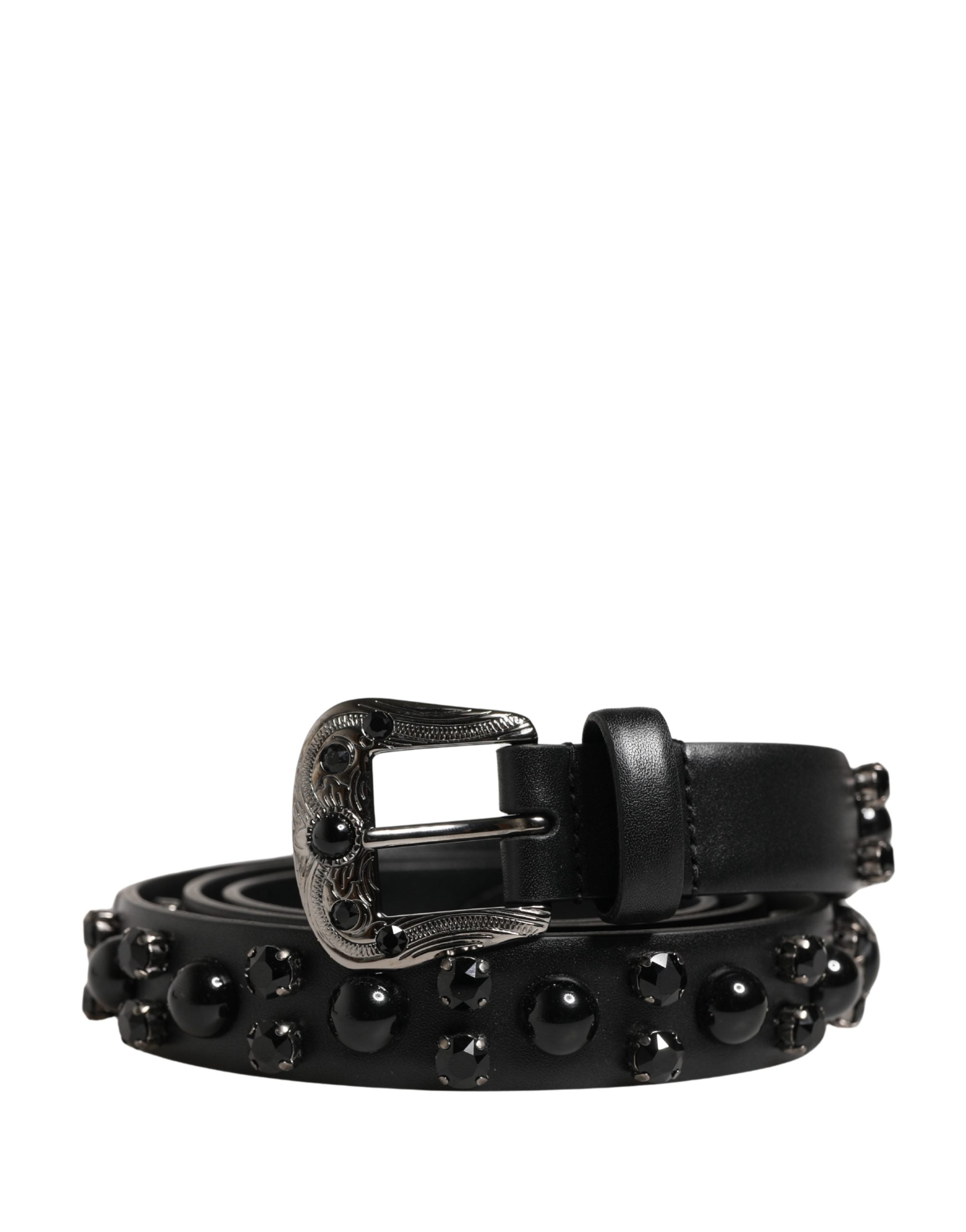 Dolce & Gabbana Herren Gürtel aus schwarzem Kalbsleder mit verzierter Metallschnalle