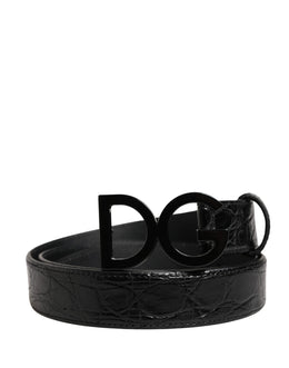 Dolce & Gabbana Herren Gürtel aus schwarzem exotischem Leder mit Logo-Schnalle