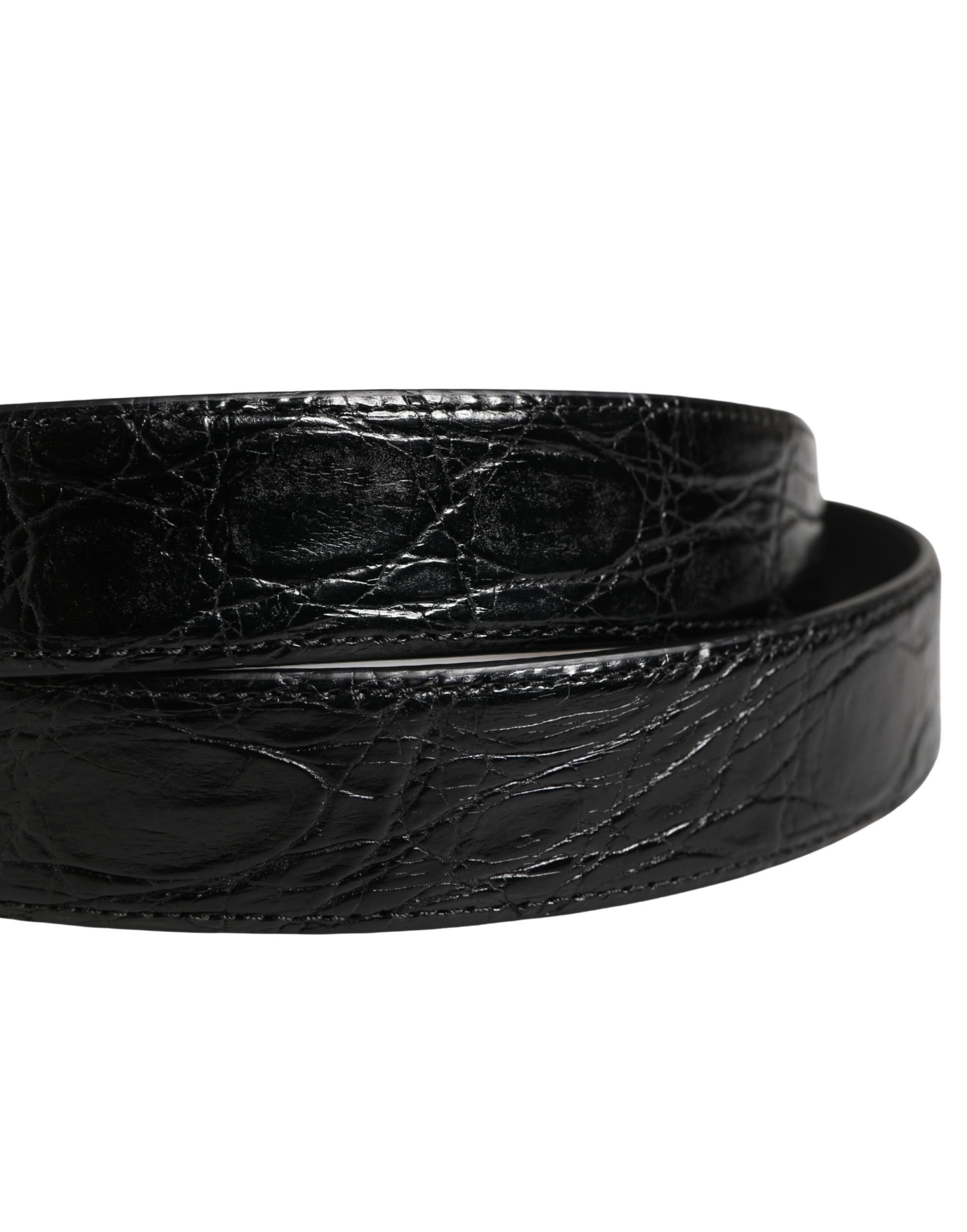 Dolce & Gabbana Herren Gürtel aus schwarzem exotischem Leder mit Logo-Schnalle
