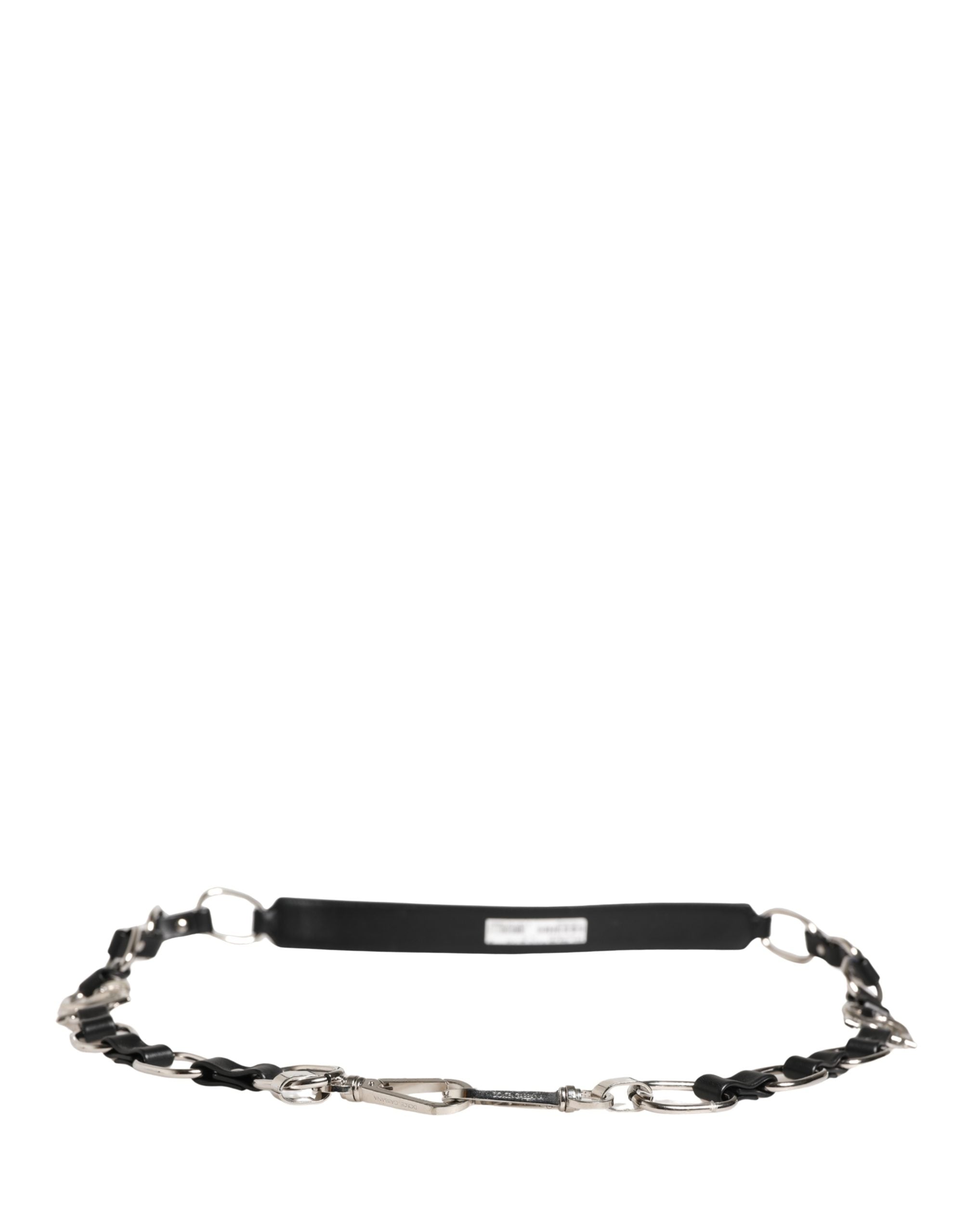 Dolce & Gabbana Schwarzer Leder-Schultergurt mit silberner Kette
