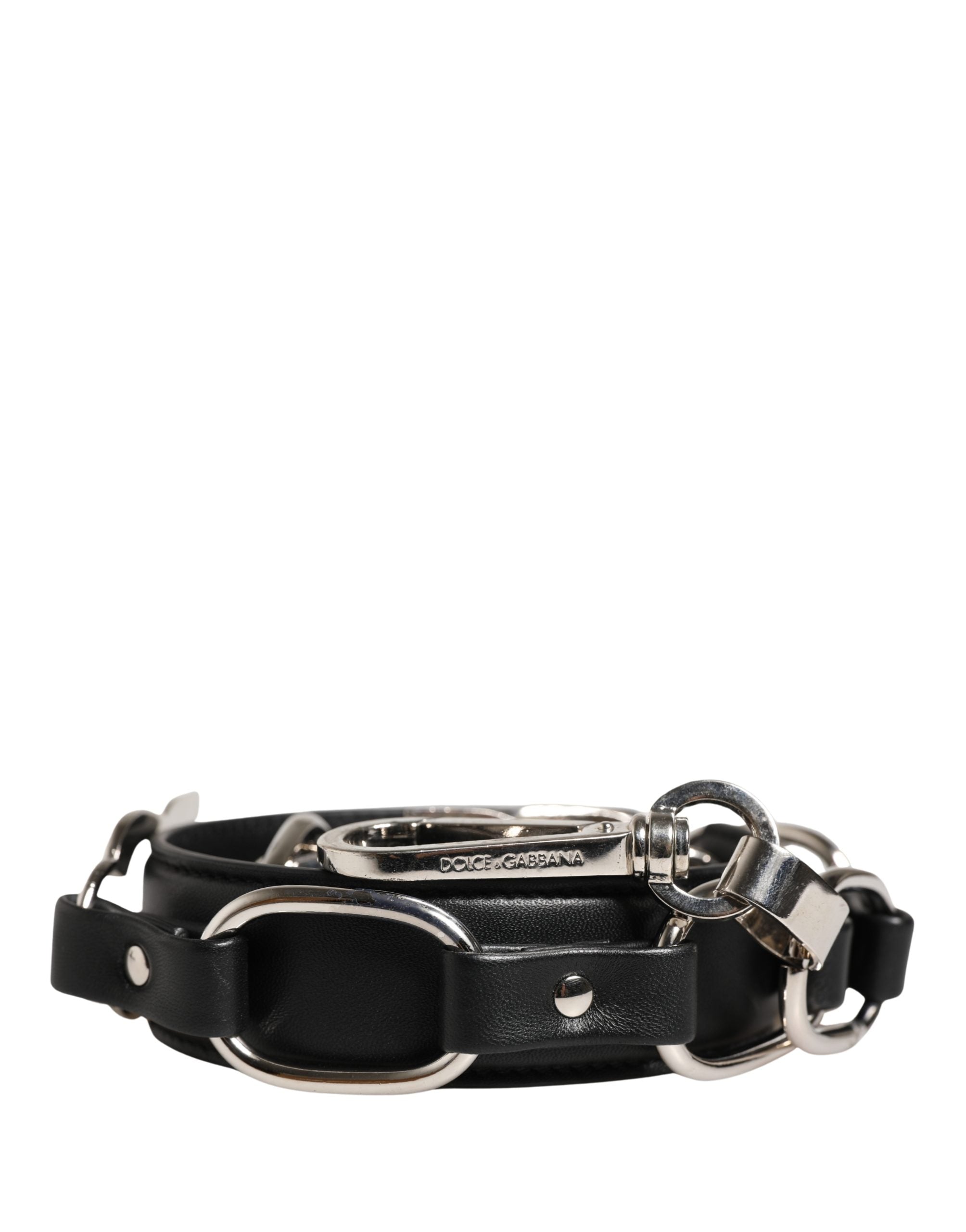 Dolce & Gabbana Schwarzer Leder-Schultergurt mit silberner Kette