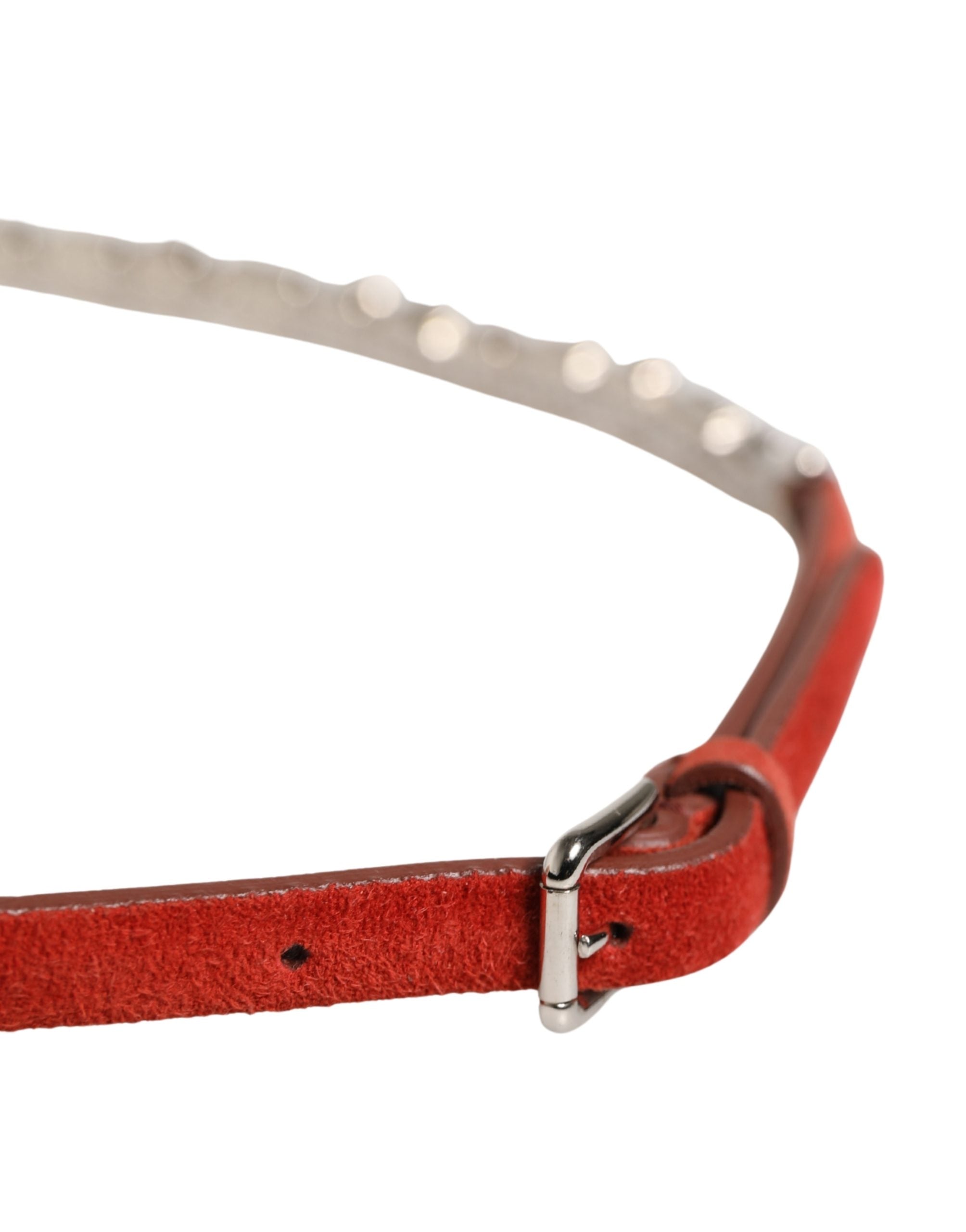 Dolce & Gabbana Roter Samt Gürtel mit Kristall-Verzierung und Kette