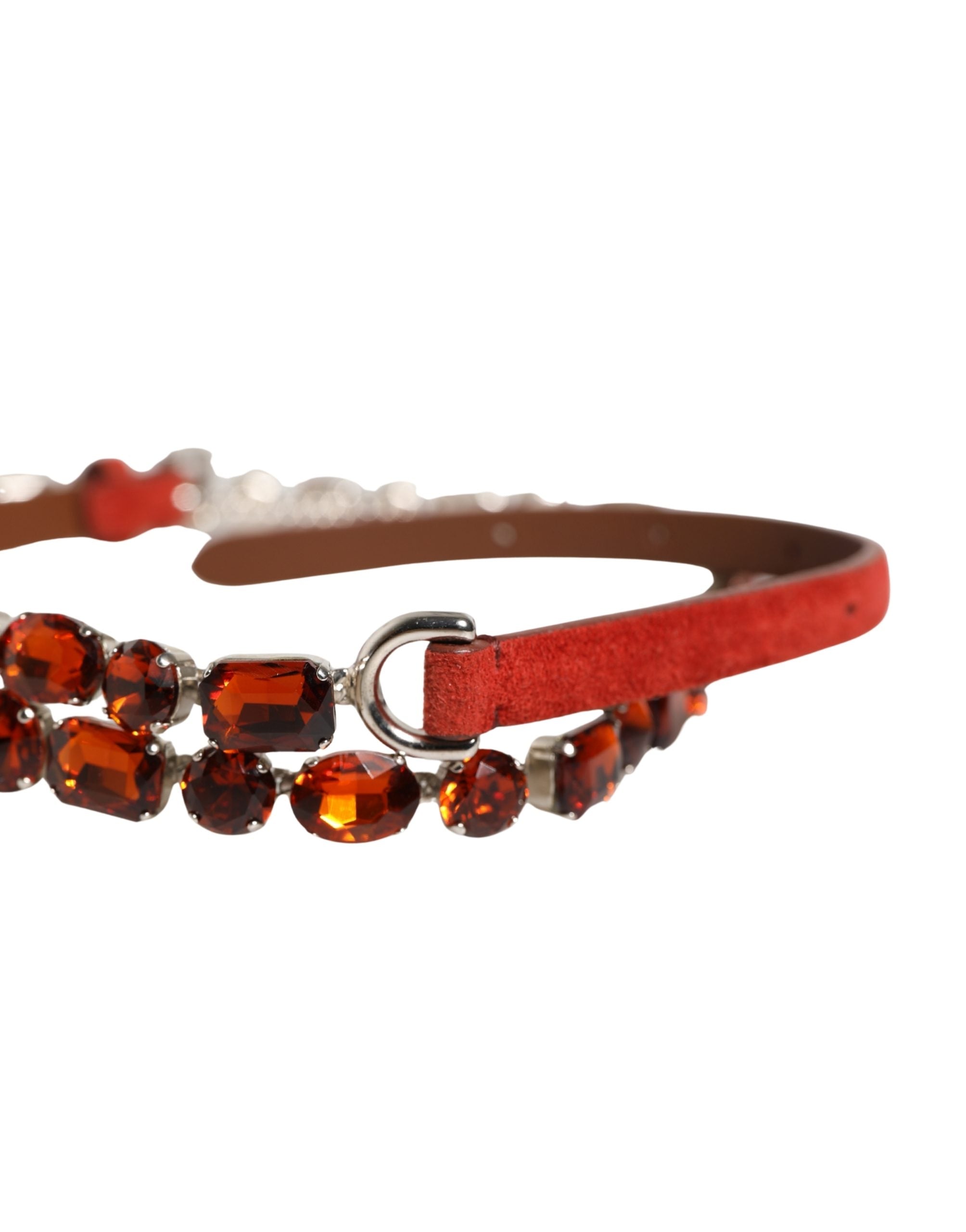 Dolce & Gabbana Roter Samt Gürtel mit Kristall-Verzierung und Kette
