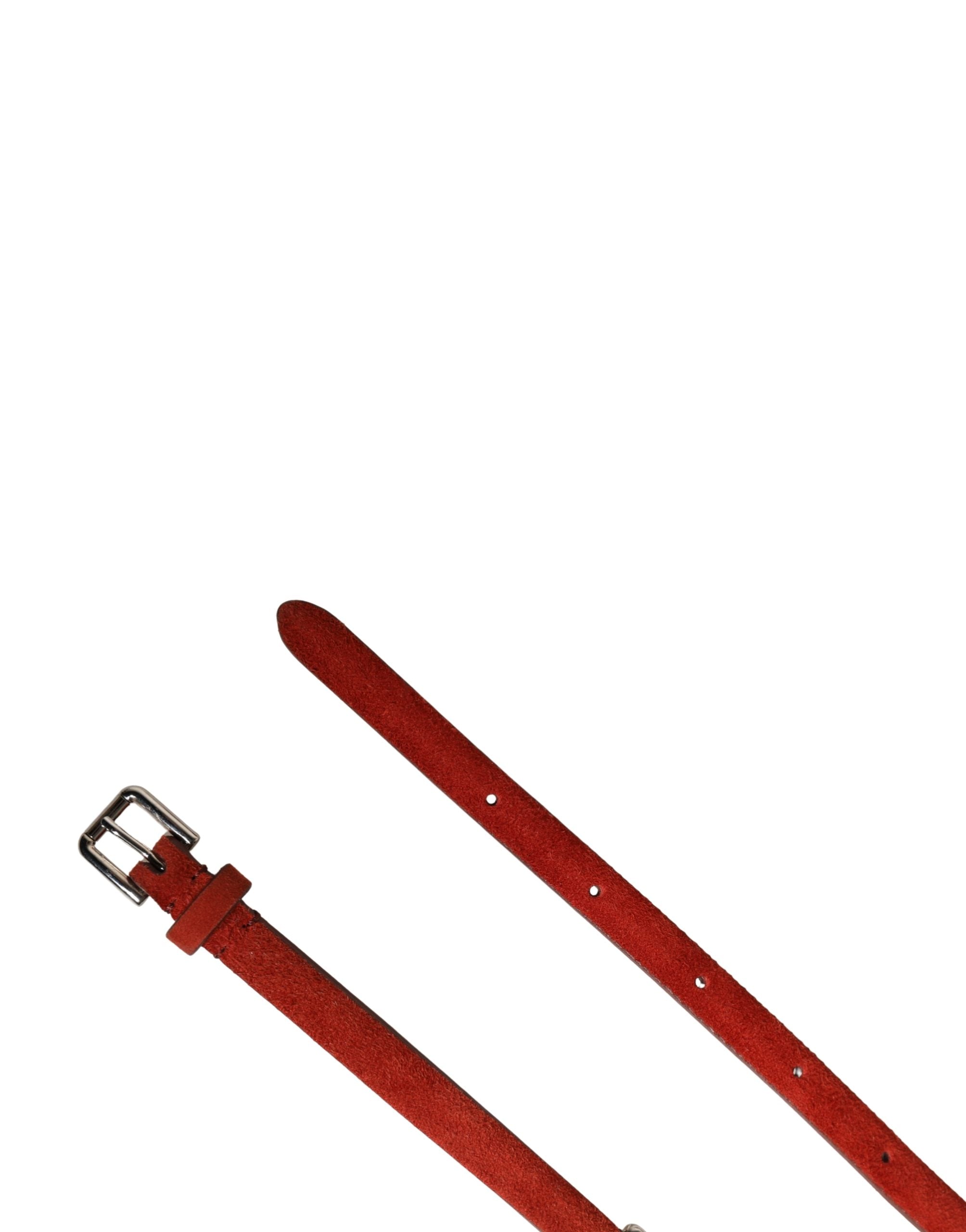 Dolce & Gabbana Roter Samt Gürtel mit Kristall-Verzierung und Kette