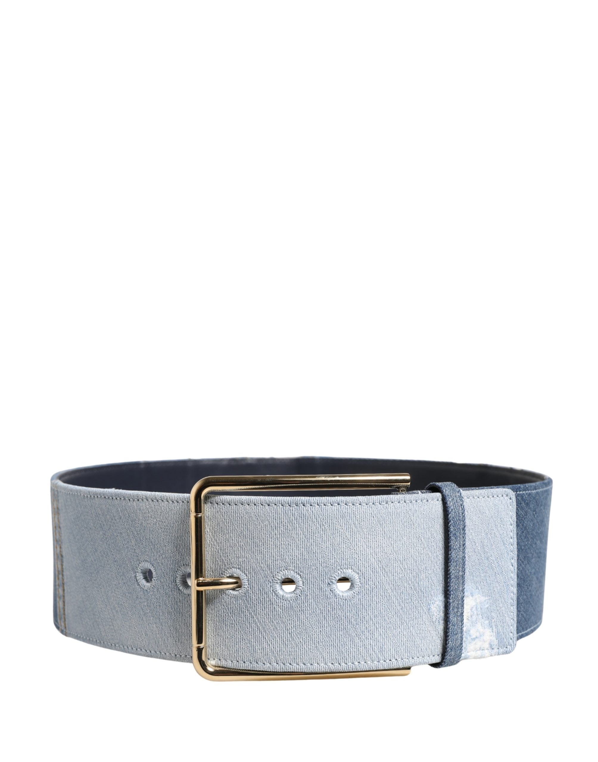Dolce & Gabbana Blauer Gürtel aus zweifarbigem Denim mit goldener Metallschnalle