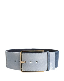 Dolce & Gabbana Blauer Gürtel aus zweifarbigem Denim mit goldener Metallschnalle