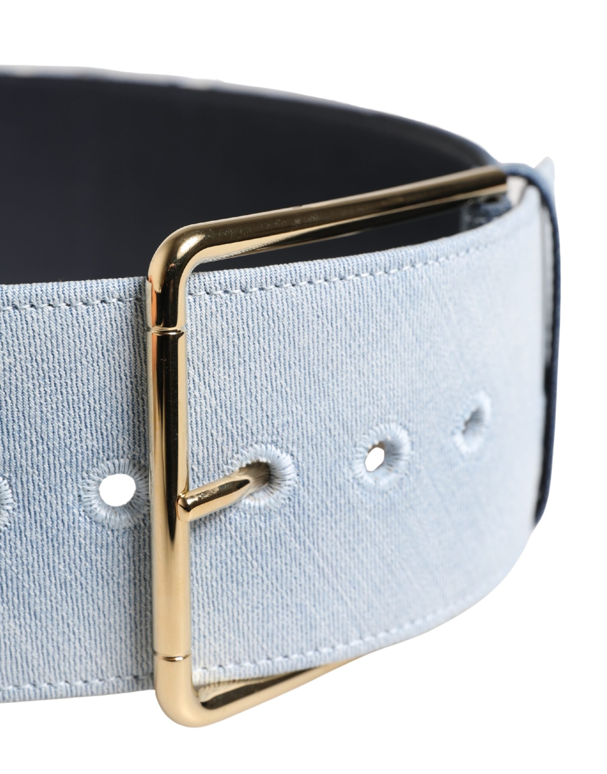 Dolce & Gabbana Blauer Gürtel aus zweifarbigem Denim mit goldener Metallschnalle