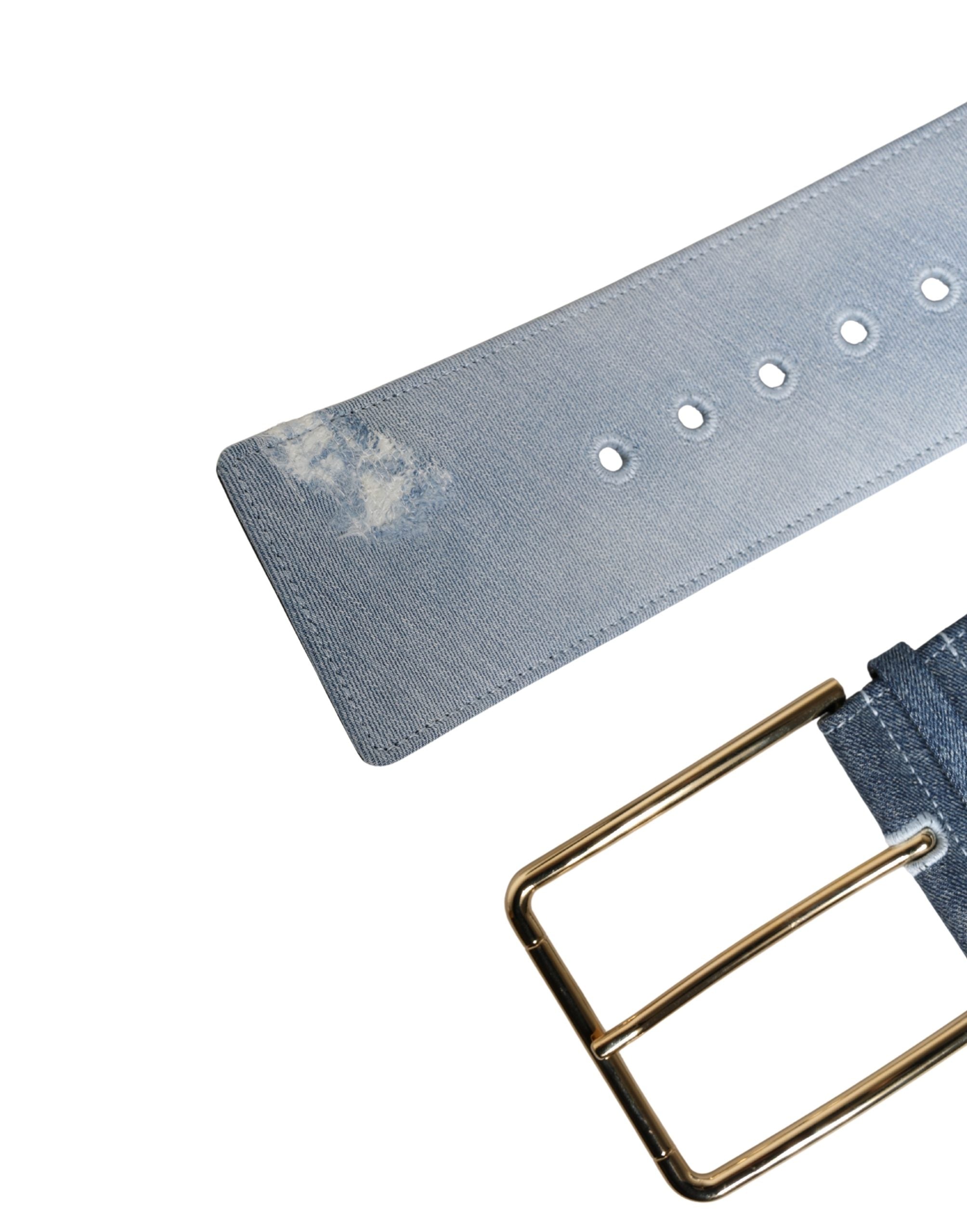 Dolce & Gabbana Blauer Gürtel aus zweifarbigem Denim mit goldener Metallschnalle