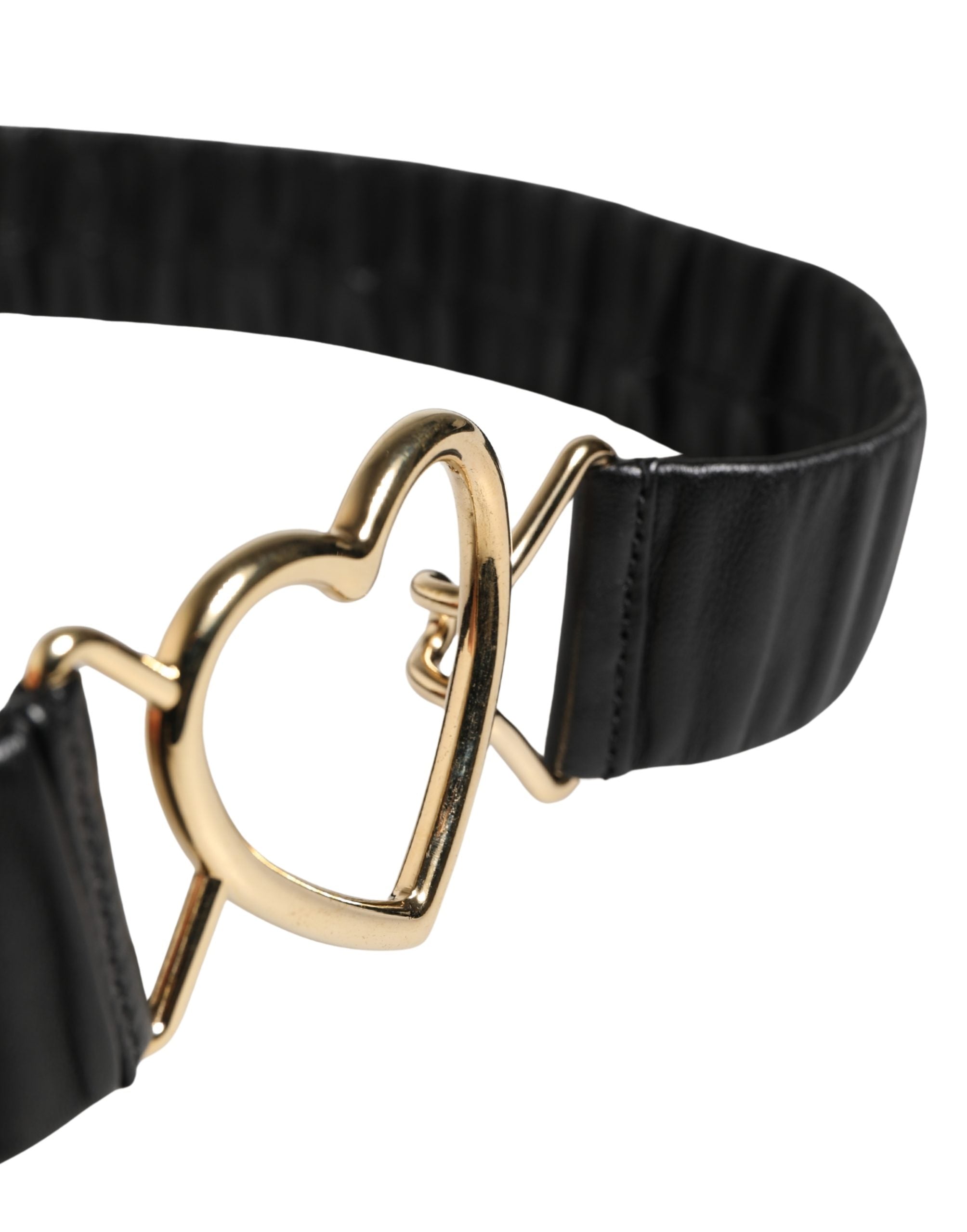 Dolce & Gabbana Schwarzer Ledergürtel mit goldener Herz-Metallschließe