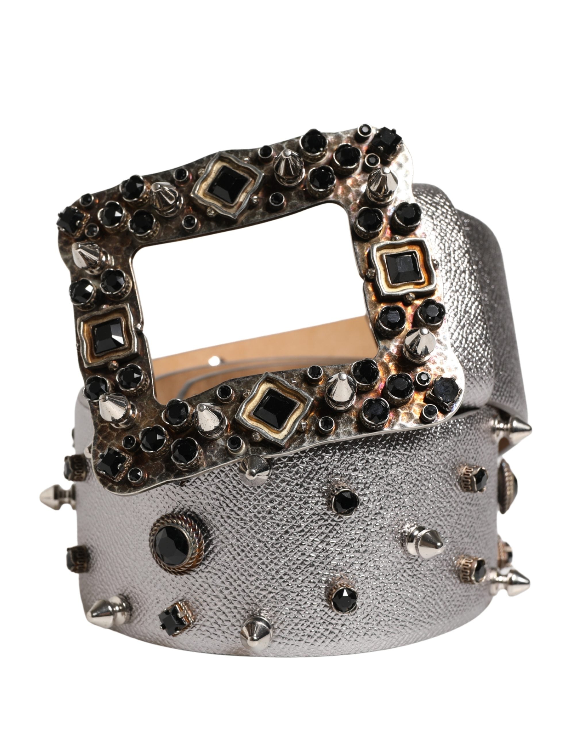 Dolce & Gabbana Gürtel aus silbernem Leder mit Kristall-Metallschließe