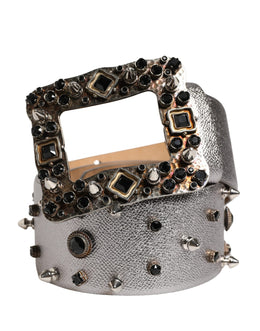 Dolce & Gabbana Gürtel aus silbernem Leder mit Kristall-Metallschließe