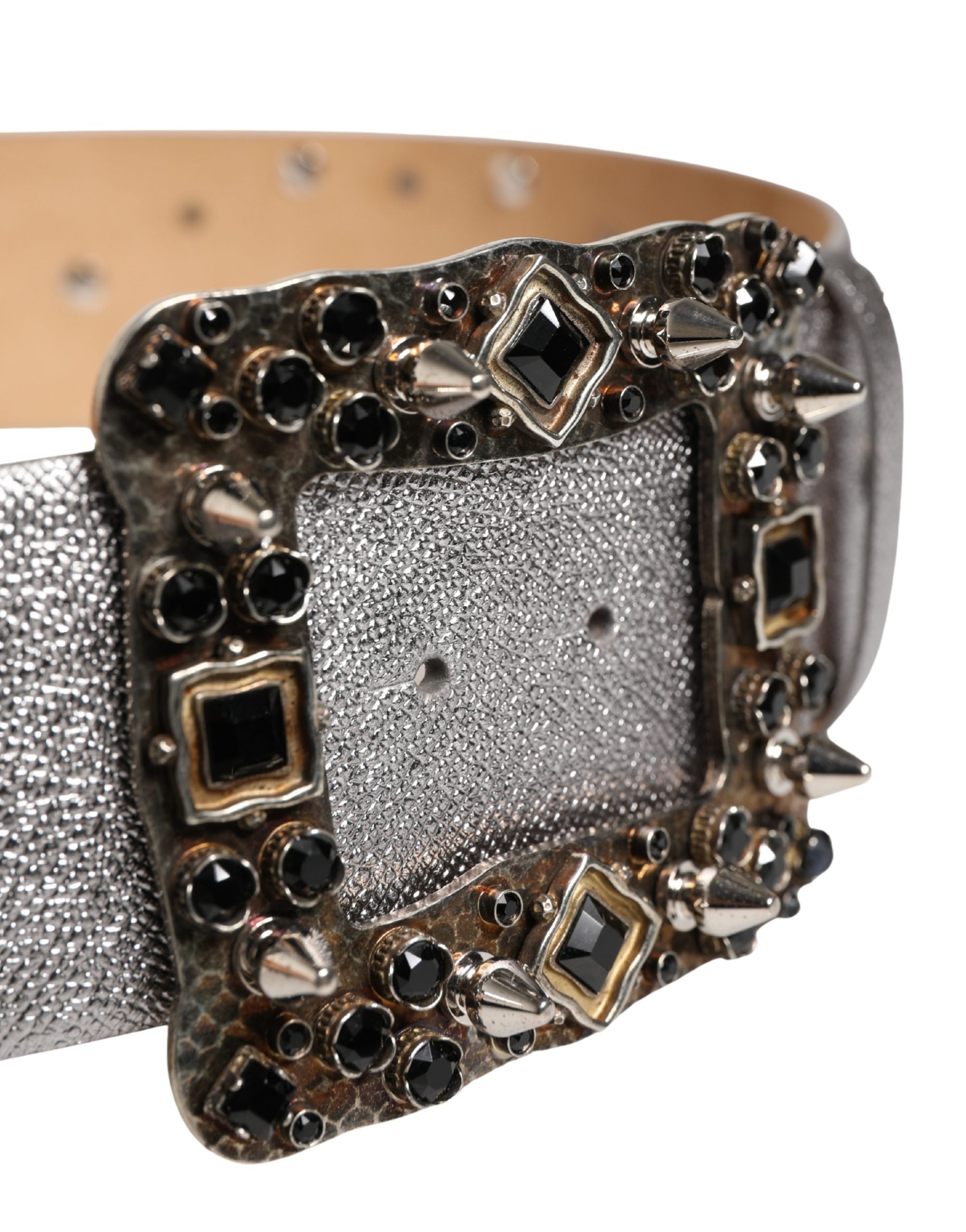 Dolce & Gabbana Gürtel aus silbernem Leder mit Kristall-Metallschließe