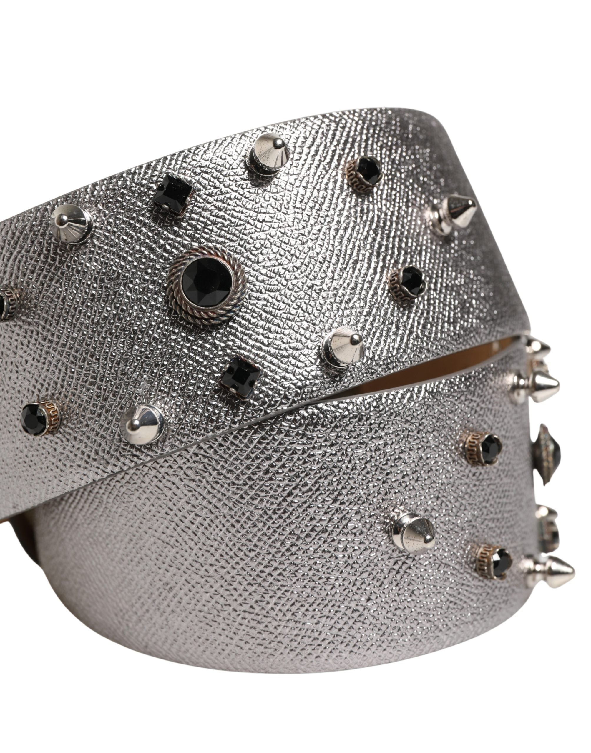 Dolce & Gabbana Gürtel aus silbernem Leder mit Kristall-Metallschließe