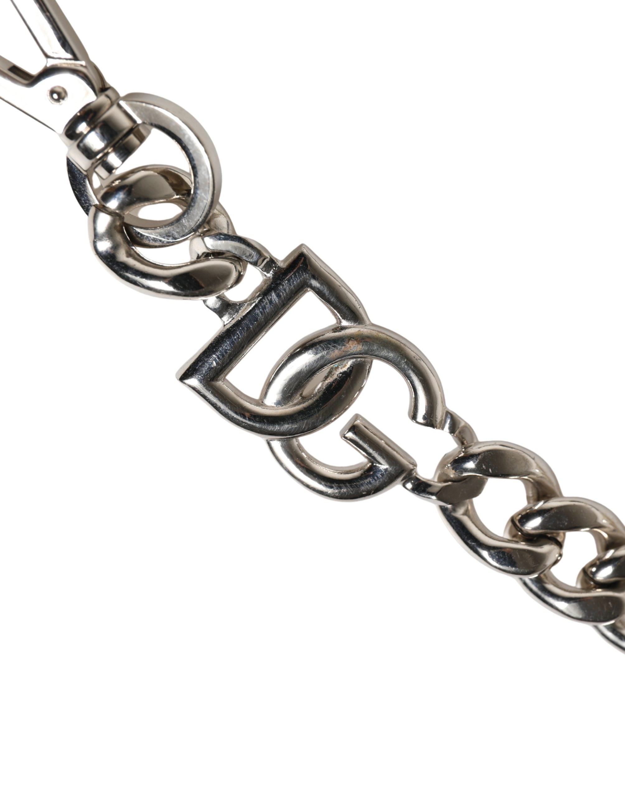 Dolce & Gabbana Schwarzer Leder-Schultergurt mit silberner Kette
