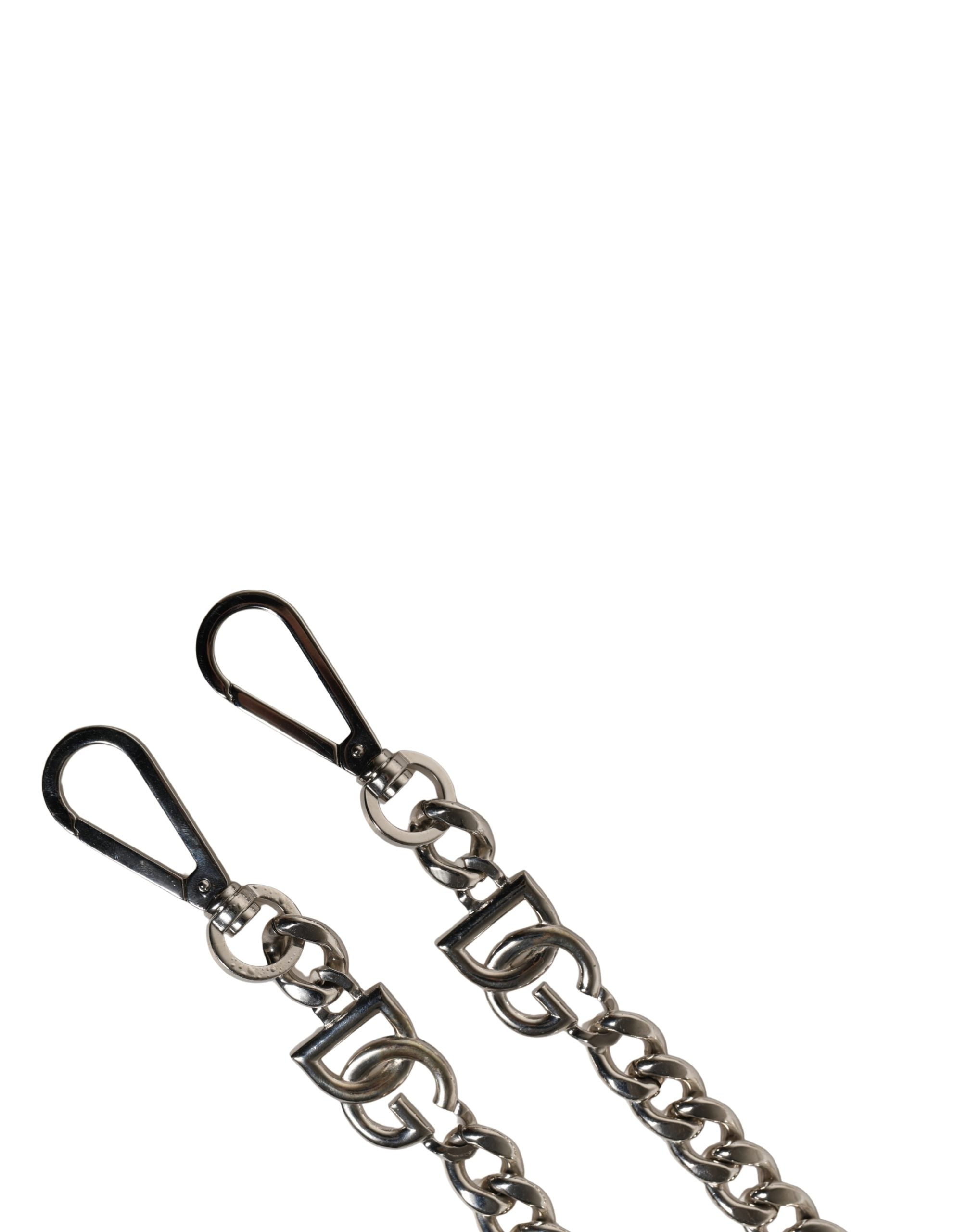 Dolce & Gabbana Schwarzer Leder-Schultergurt mit silberner Kette