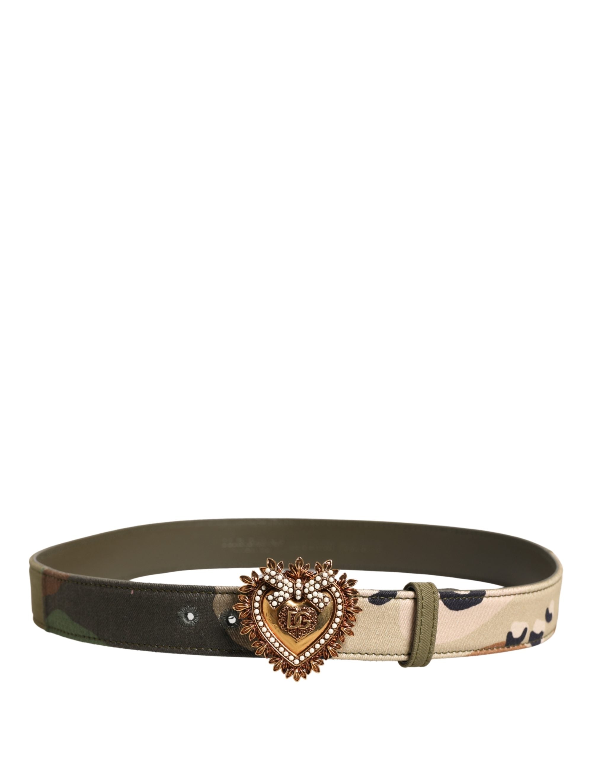 Dolce & Gabbana Grüner Camouflage Devotion Gürtel mit Metalldornschließe