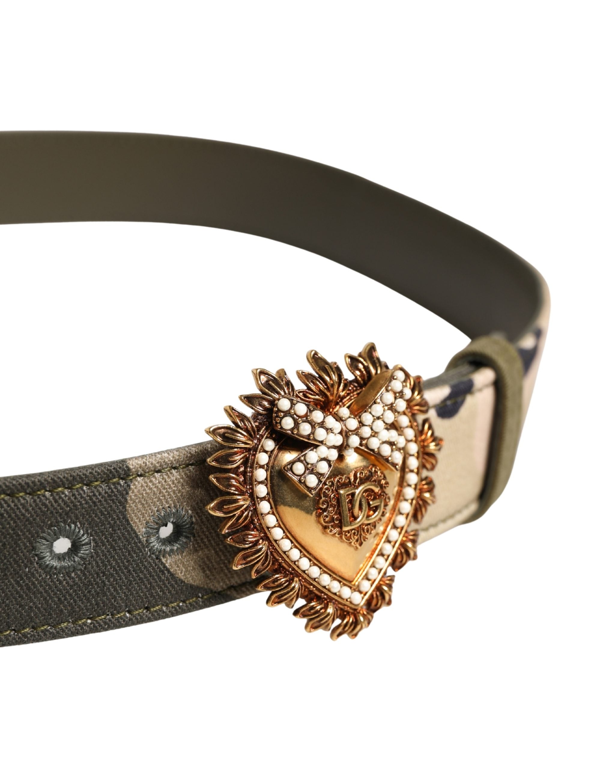 Dolce & Gabbana Grüner Camouflage Devotion Gürtel mit Metalldornschließe
