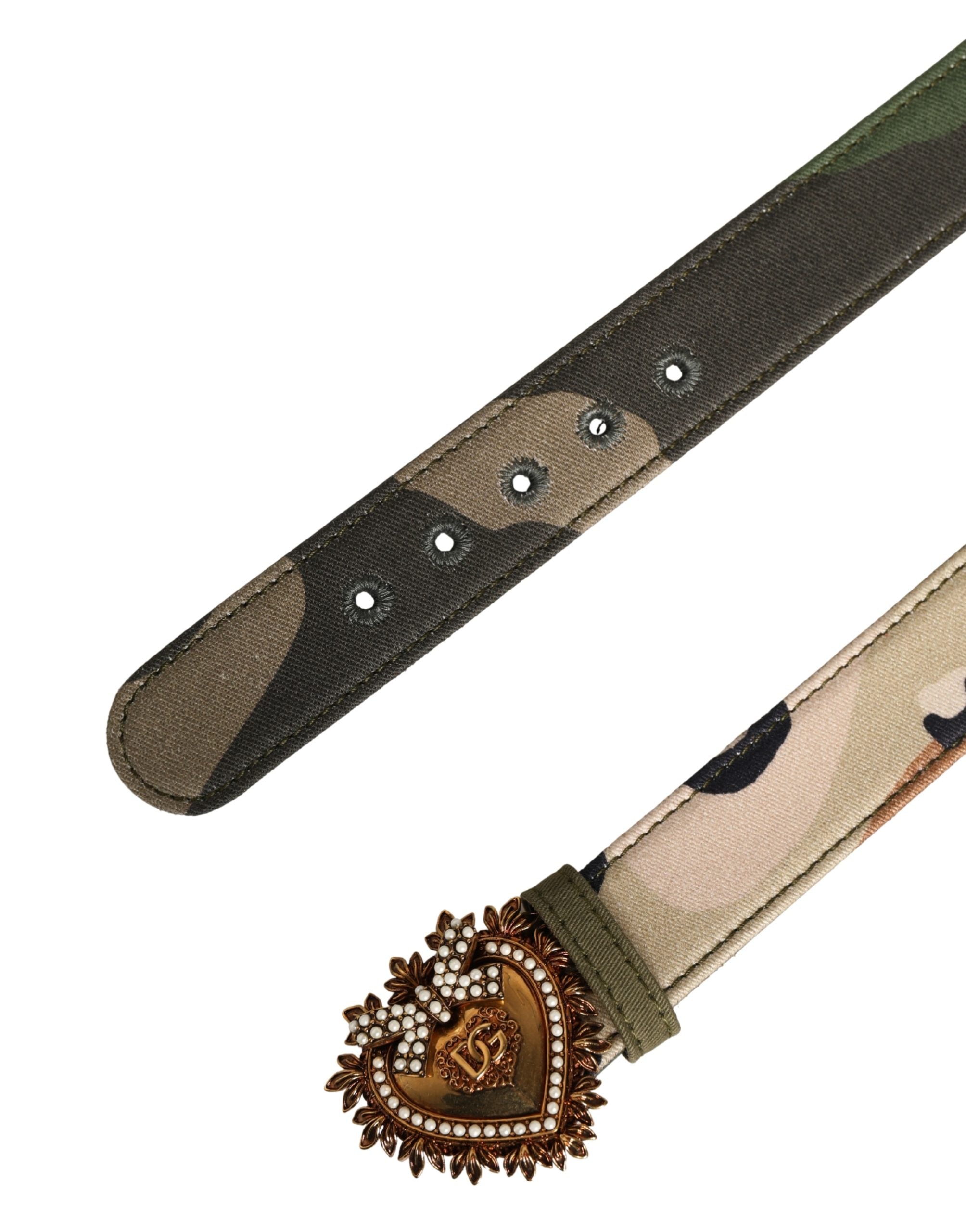 Dolce & Gabbana Grüner Camouflage Devotion Gürtel mit Metalldornschließe