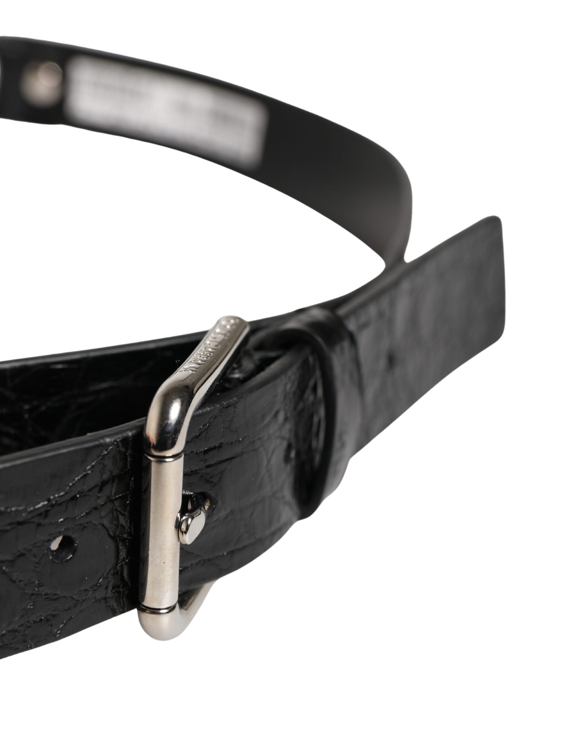 Dolce & Gabbana Schwarzer Gürtel aus exotischem Leder mit silberner Metallschnalle