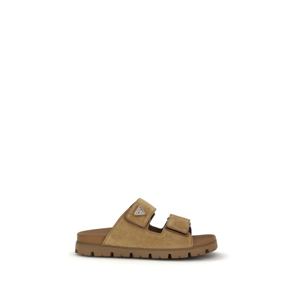 Prada Braune Bos Taurus Kalbsleder-Sandalen mit Riemenverschluss