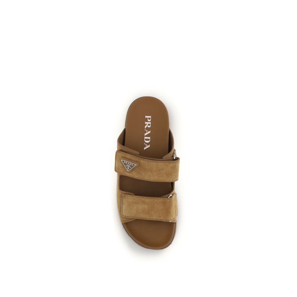 Prada Braune Bos Taurus Kalbsleder-Sandalen mit Riemenverschluss