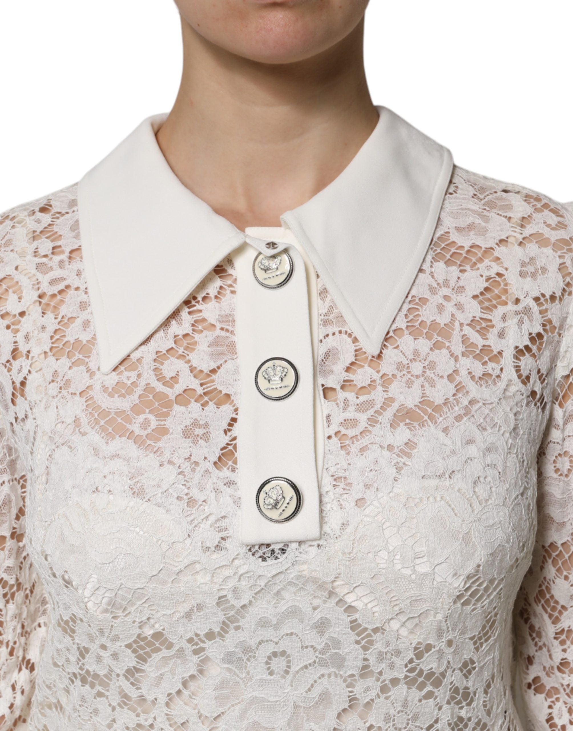 Dolce & Gabbana Weißes Minikleid aus Viskose mit Blumen-Spitze und Kragen