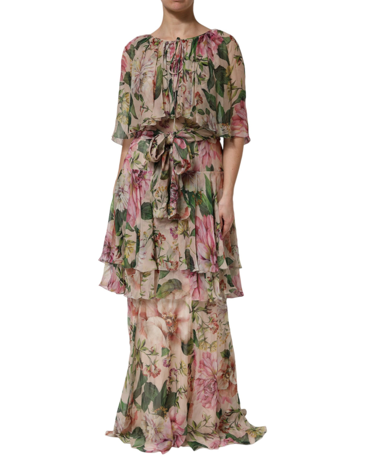 Dolce & Gabbana Mehrfarbiges Blumen-Seiden-Maxikleid mit Lagenlook
