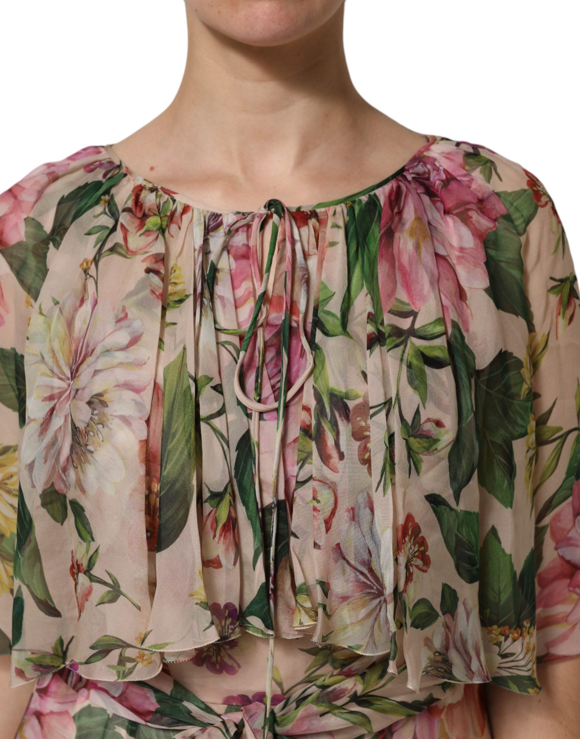 Dolce & Gabbana Mehrfarbiges Blumen-Seiden-Maxikleid mit Lagenlook