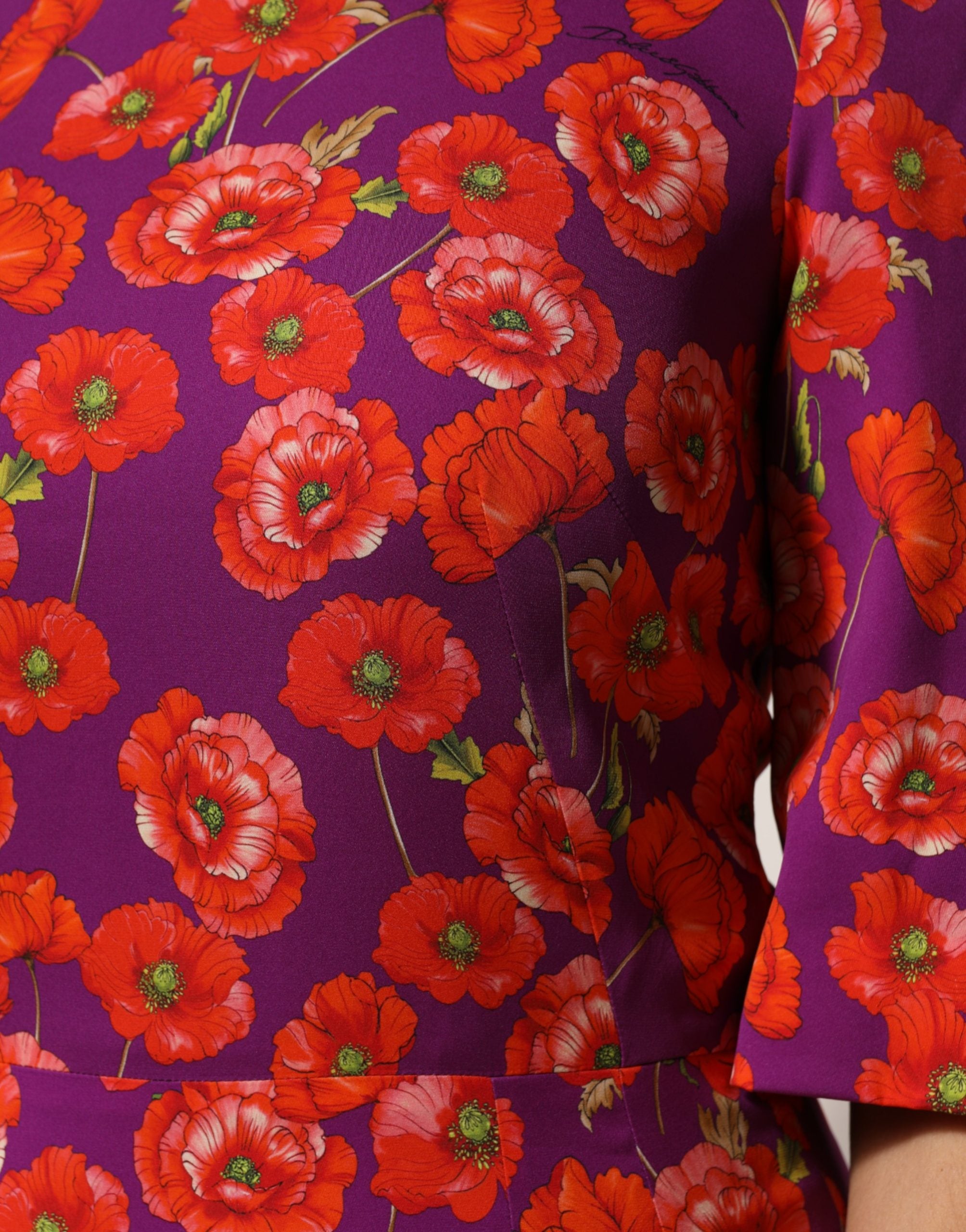 Dolce & Gabbana Lila Seidenkleid mit Blumenprint, Midi-Länge