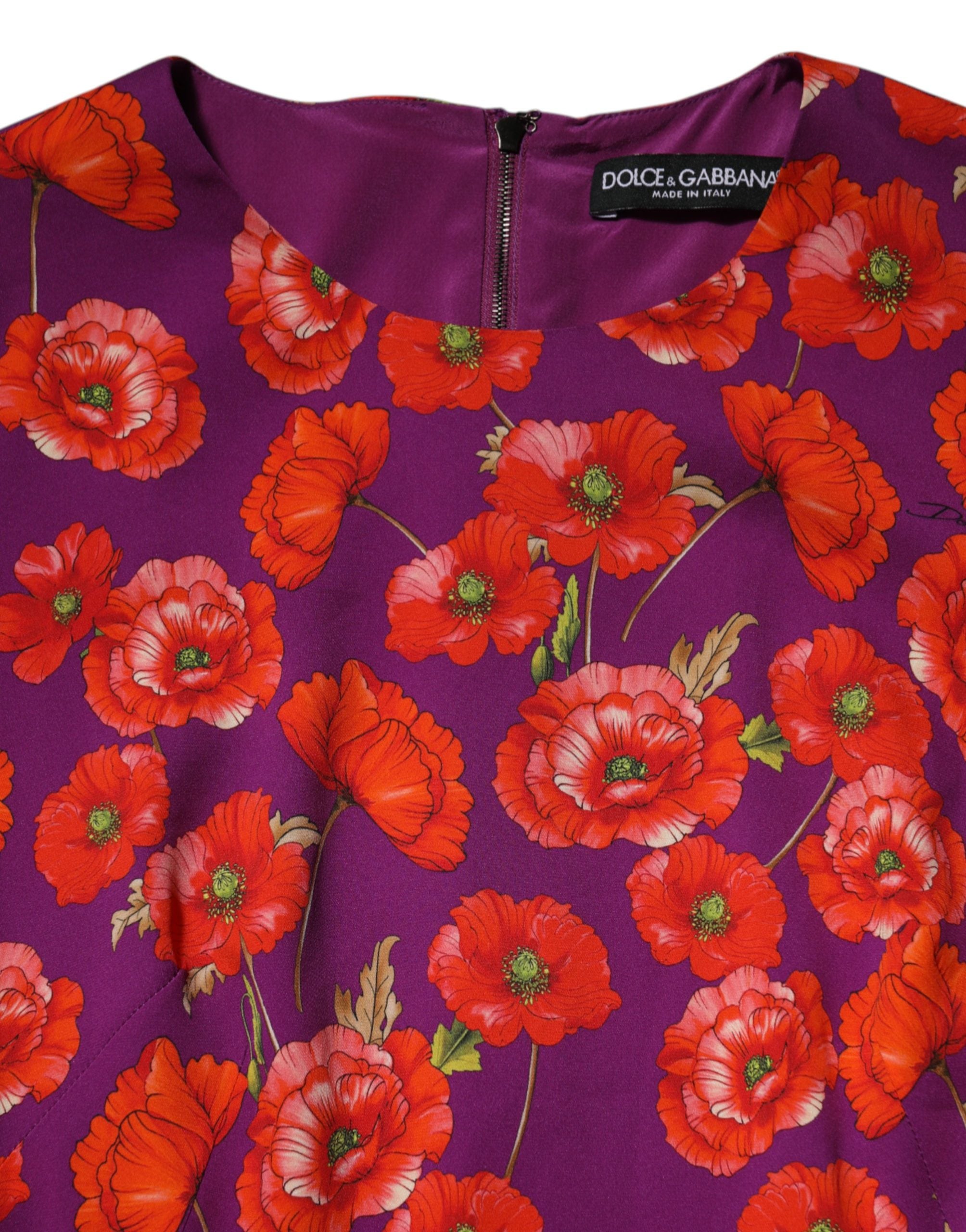 Dolce & Gabbana Lila Seidenkleid mit Blumenprint, Midi-Länge