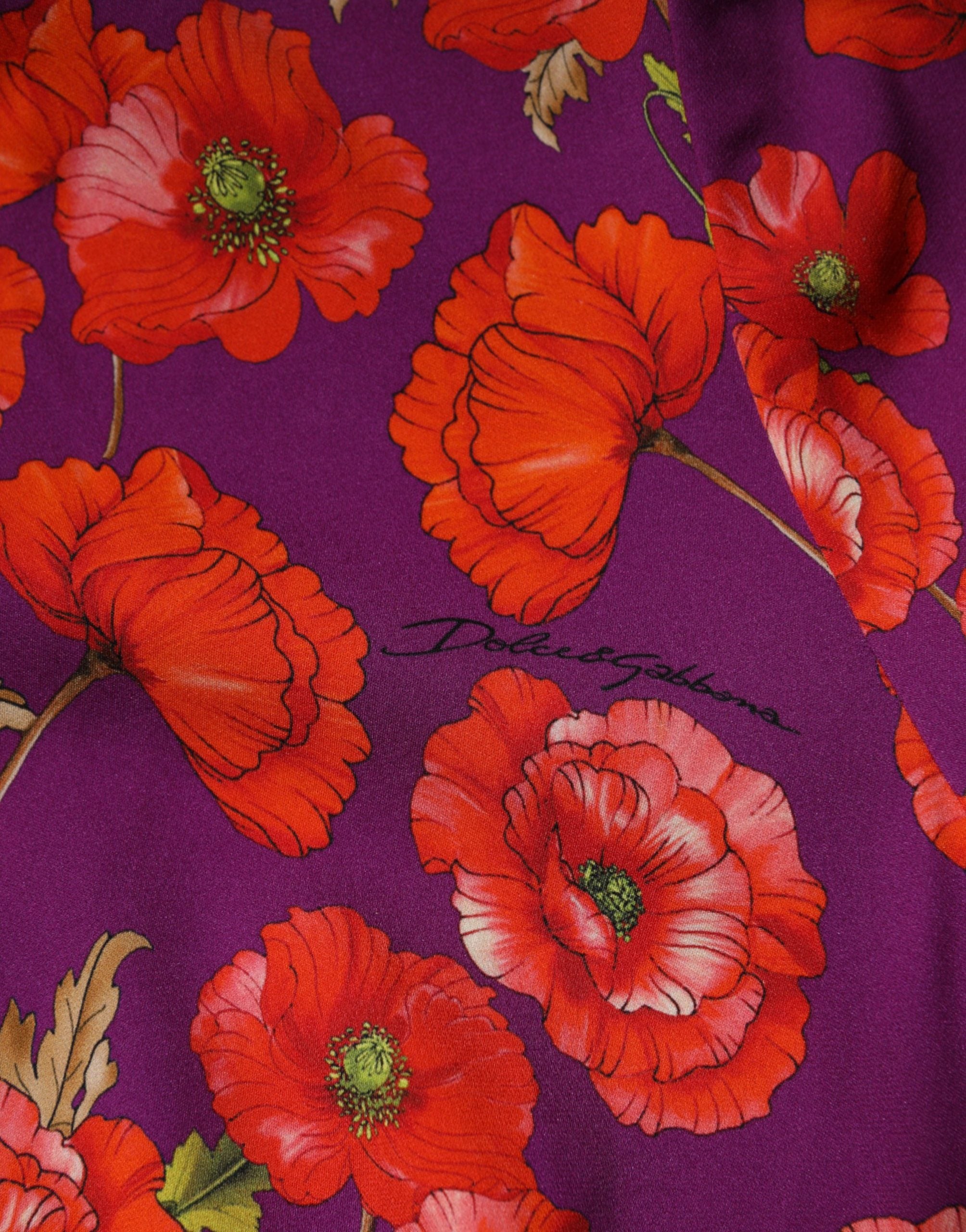 Dolce & Gabbana Lila Seidenkleid mit Blumenprint, Midi-Länge