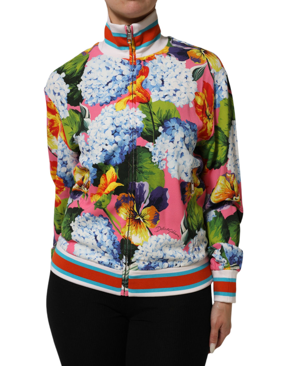 Dolce & Gabbana Mehrfarbige Blumenprint-Strickjacke mit Reißverschluss