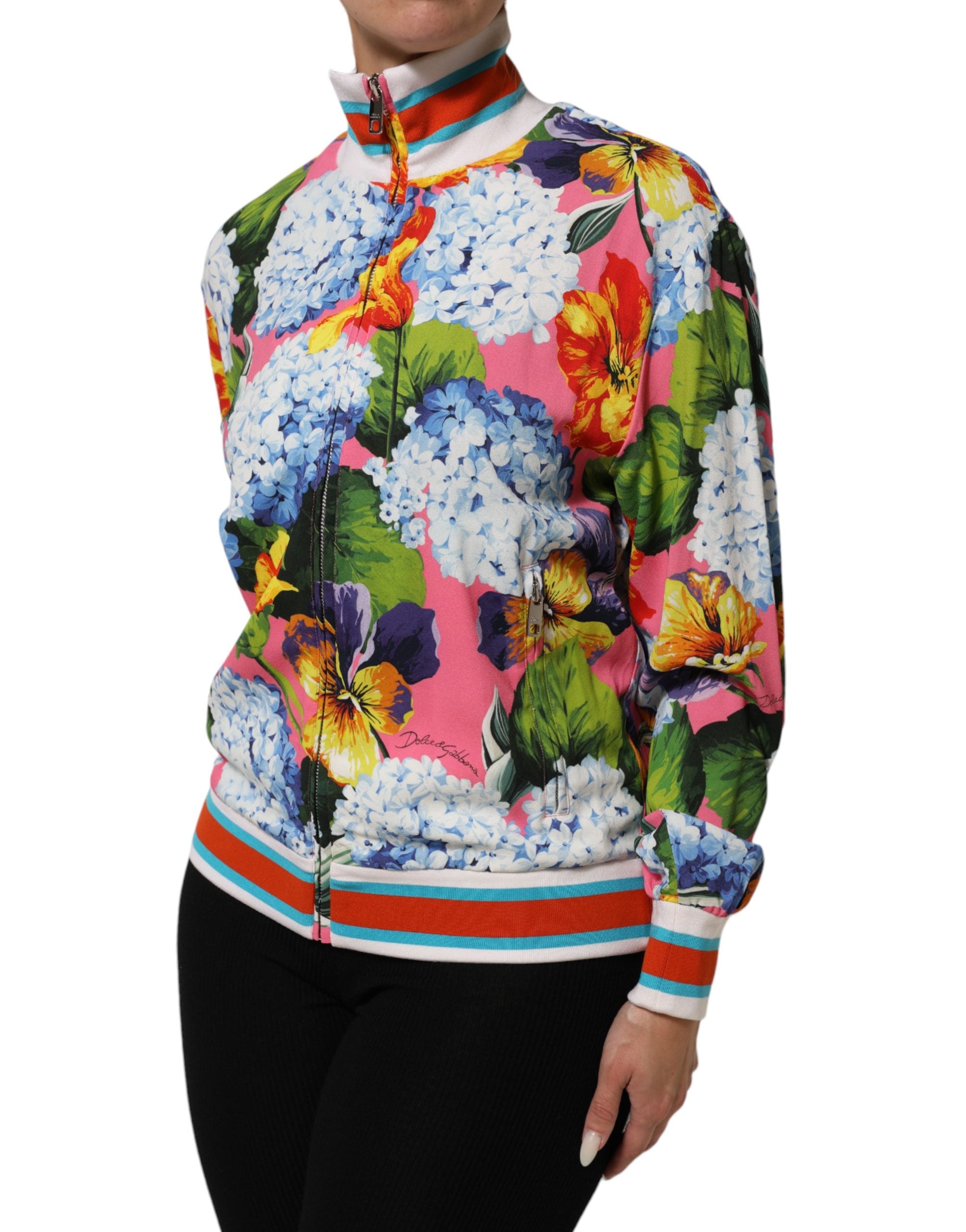 Dolce & Gabbana Mehrfarbige Blumenprint-Strickjacke mit Reißverschluss