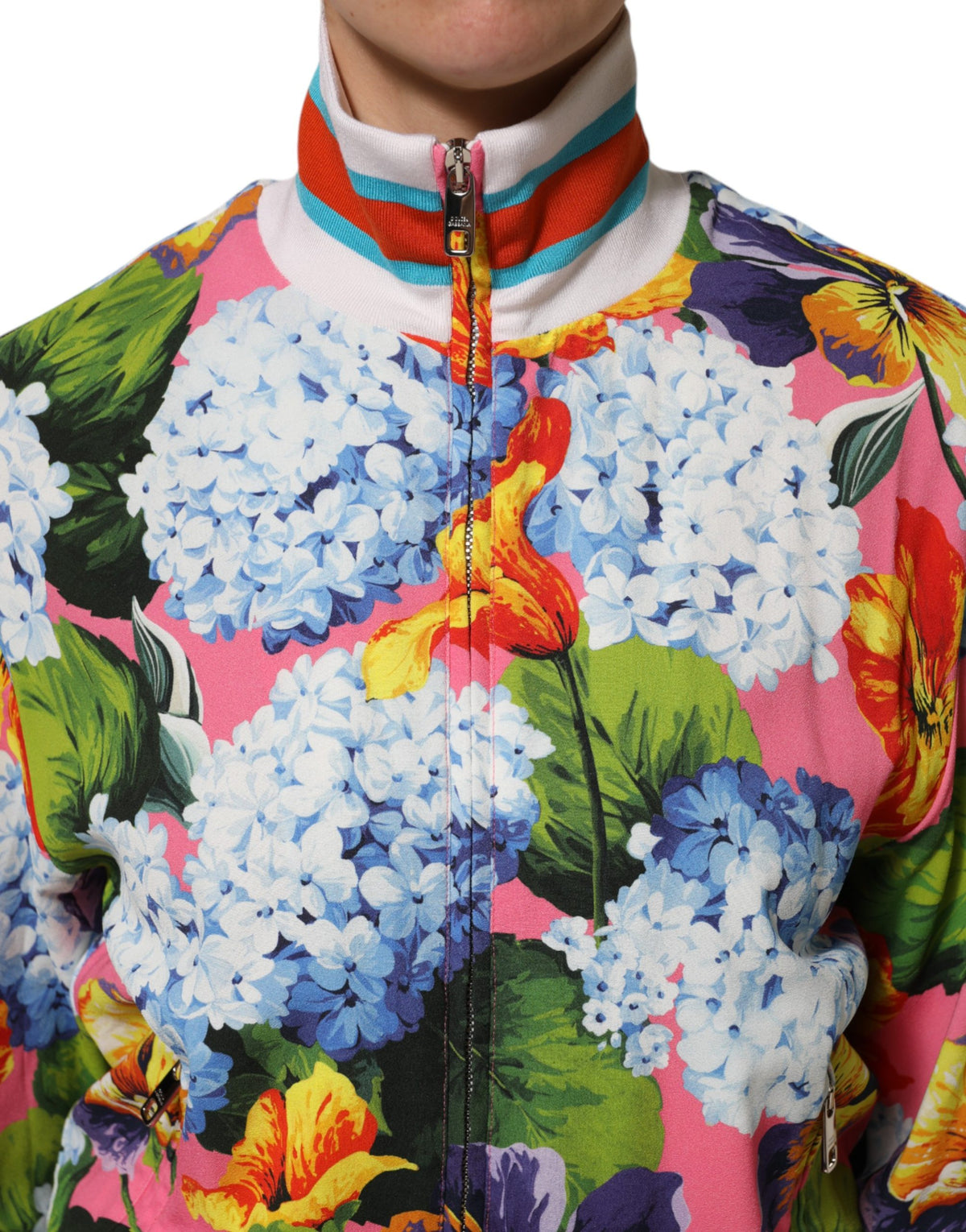 Dolce & Gabbana Mehrfarbige Blumenprint-Strickjacke mit Reißverschluss