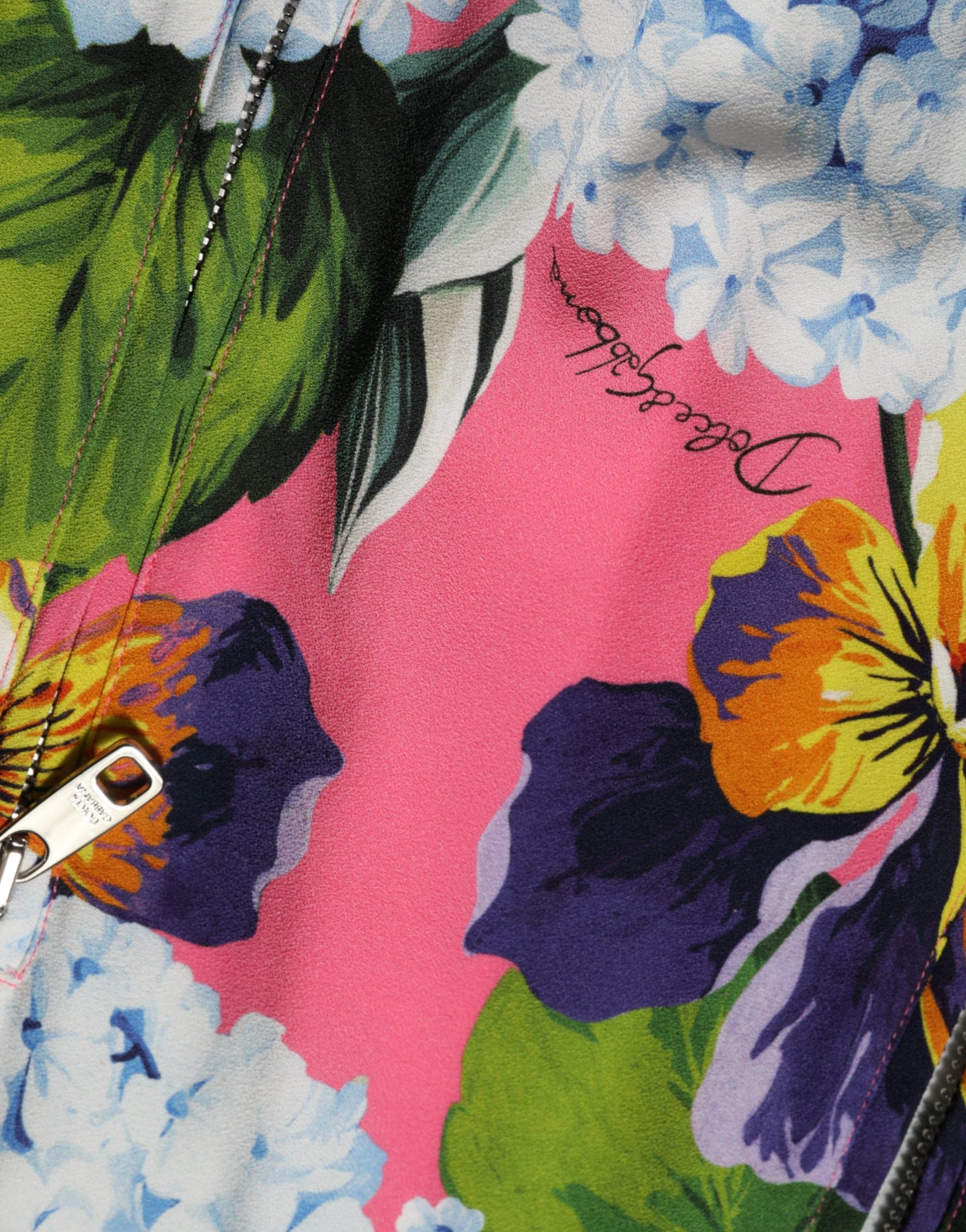 Dolce & Gabbana Mehrfarbige Blumenprint-Strickjacke mit Reißverschluss