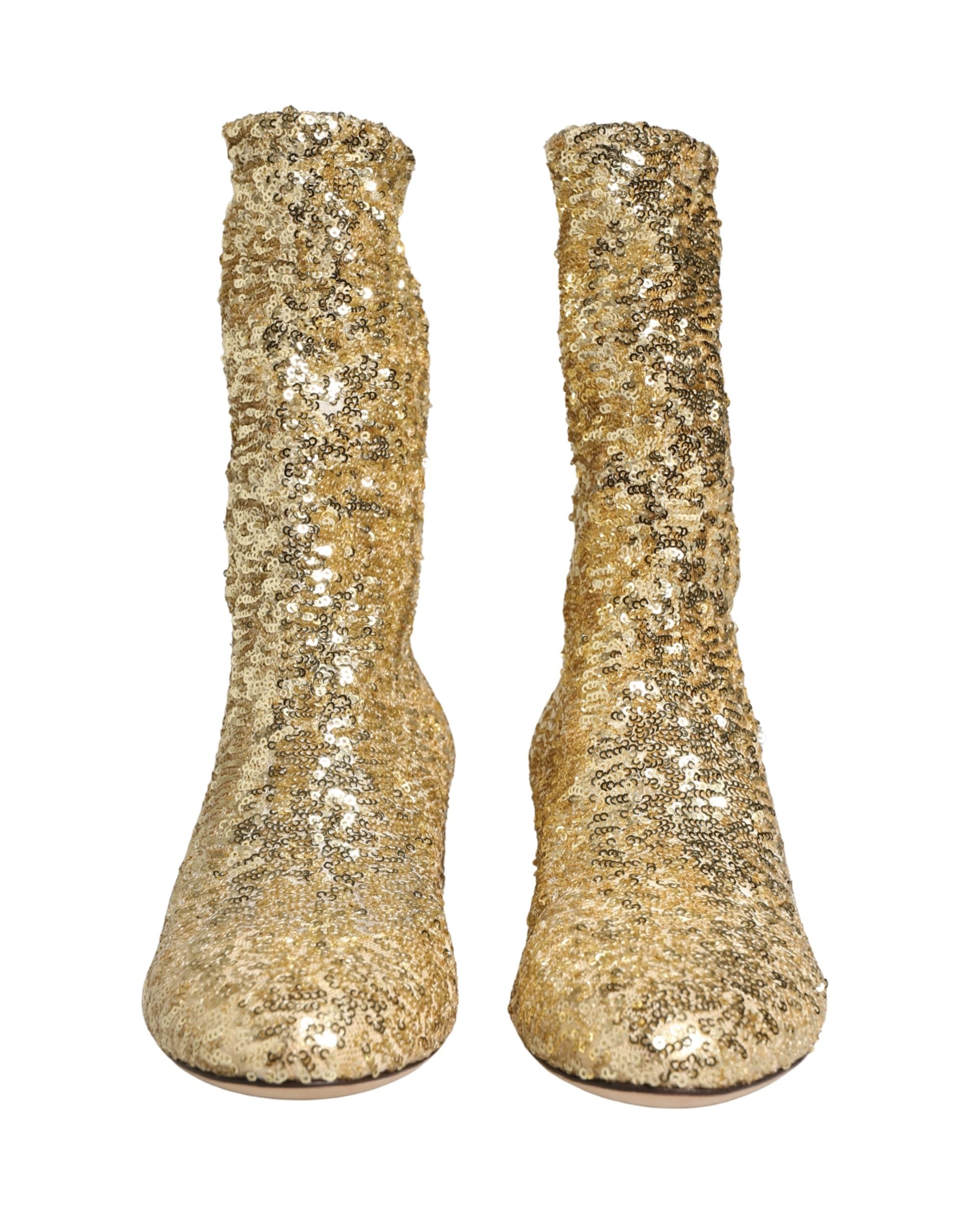 Dolce & Gabbana Kurze Stiefel mit goldenen Pailletten und Stretch-Anteil