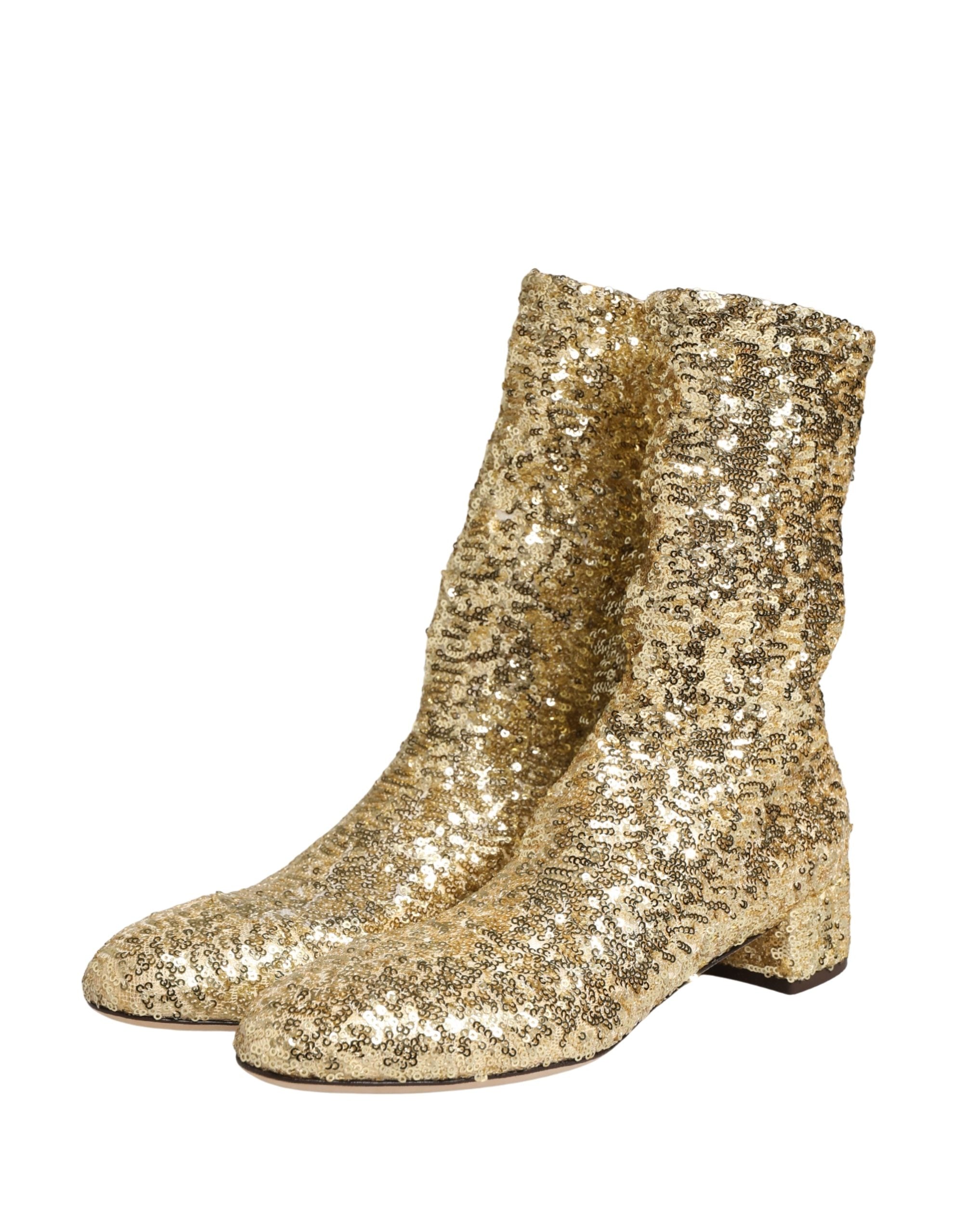 Dolce & Gabbana Kurze Stiefel mit goldenen Pailletten und Stretch-Anteil