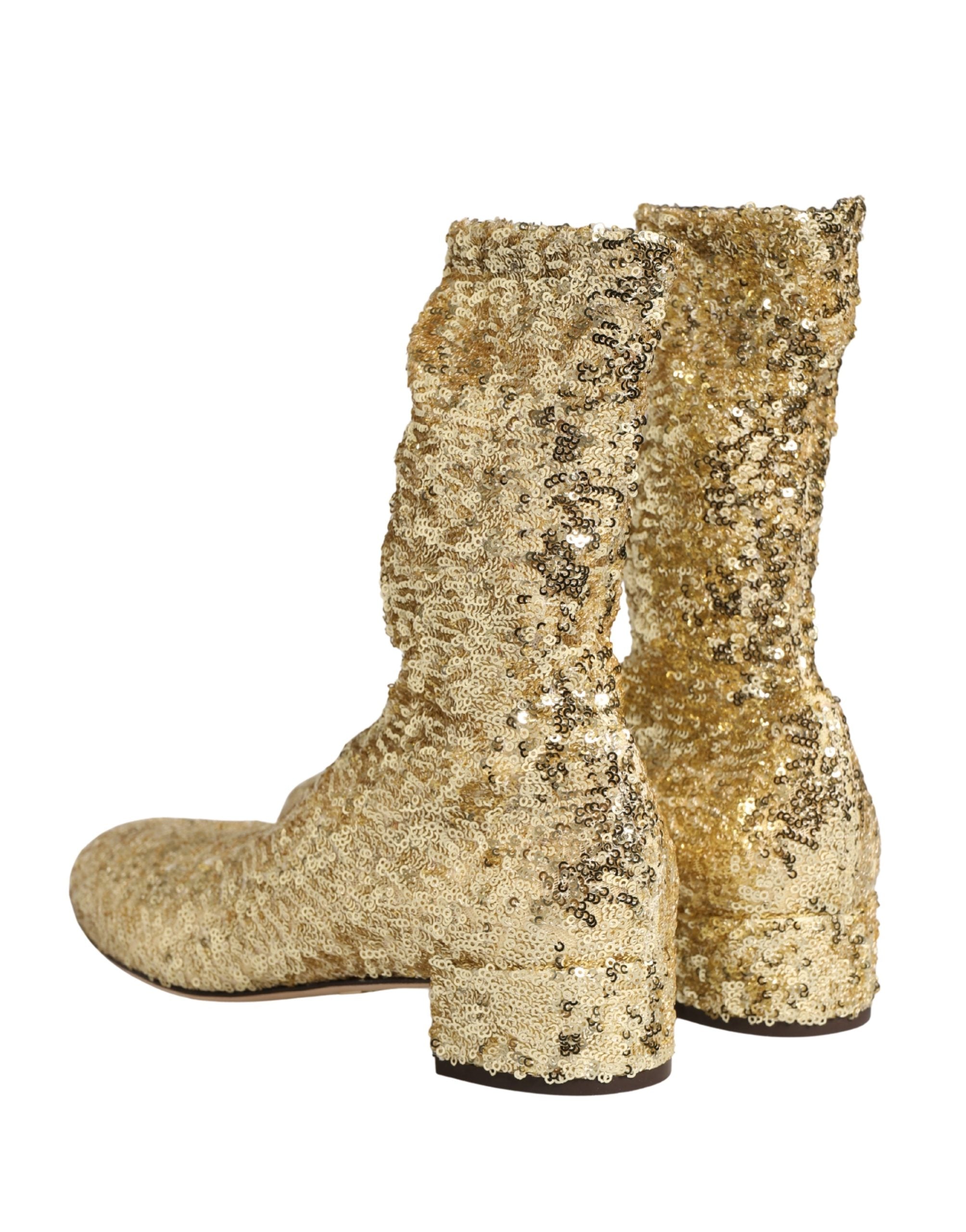 Dolce & Gabbana Kurze Stiefel mit goldenen Pailletten und Stretch-Anteil