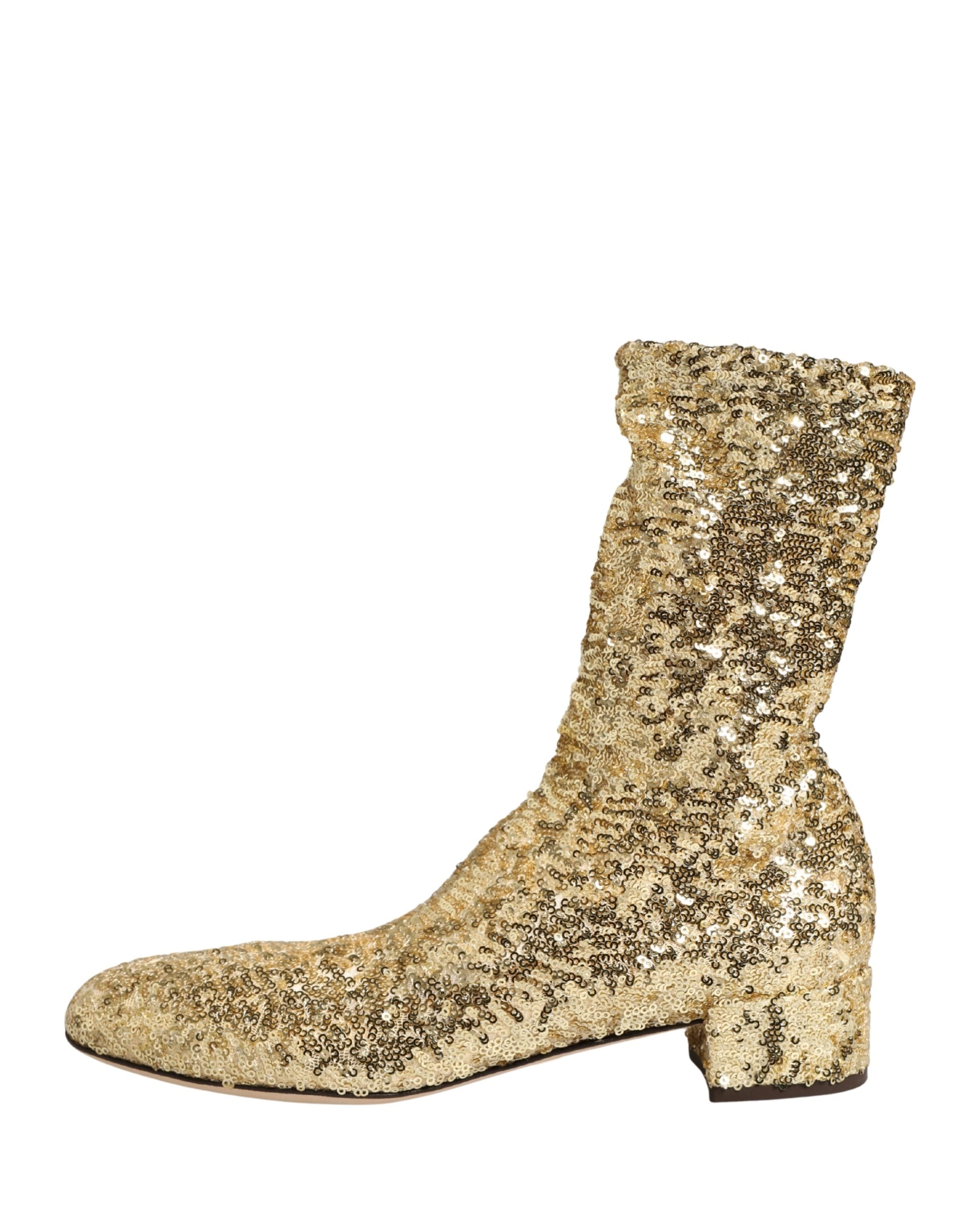 Dolce & Gabbana Kurze Stiefel mit goldenen Pailletten und Stretch-Anteil