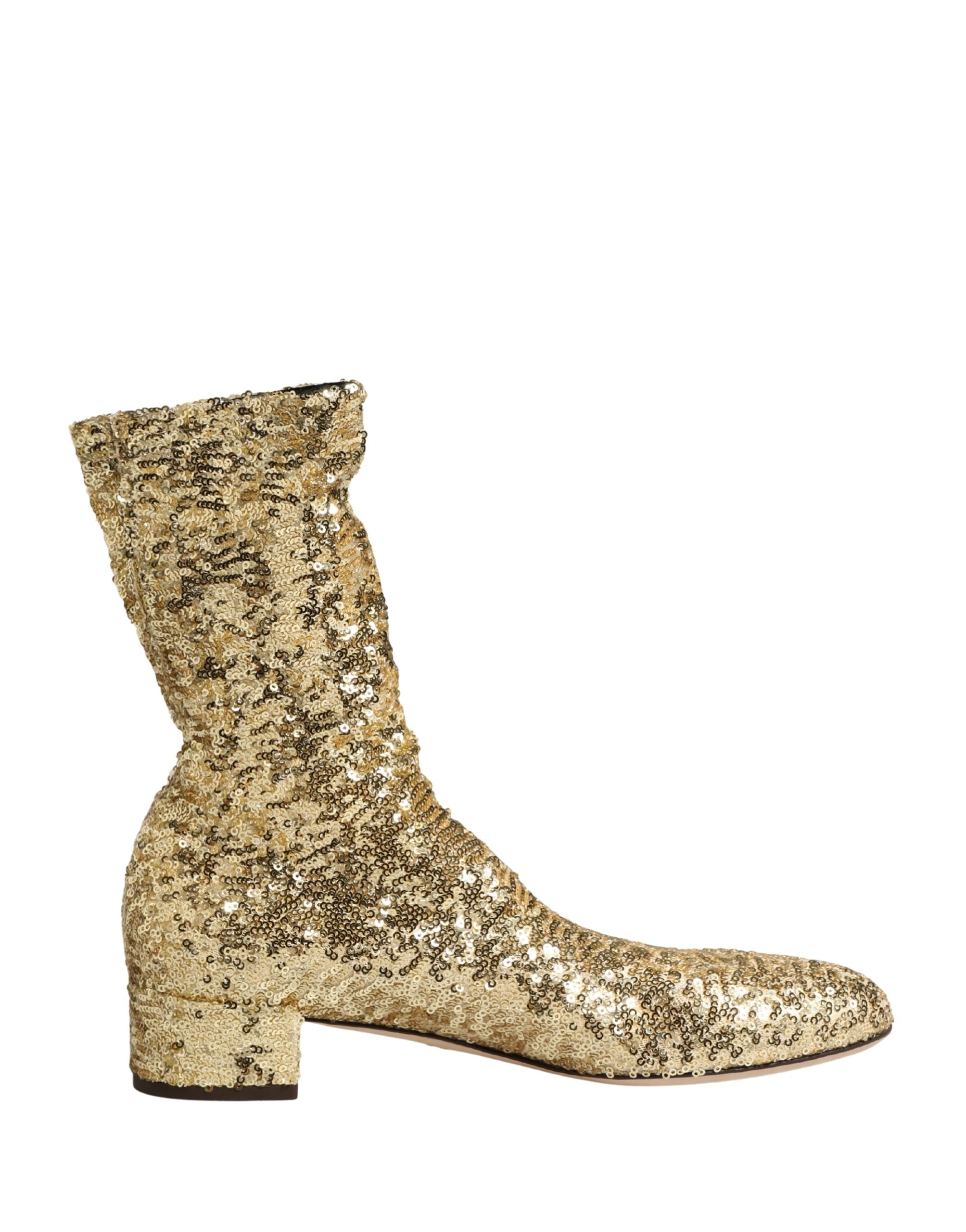 Dolce & Gabbana Kurze Stiefel mit goldenen Pailletten und Stretch-Anteil