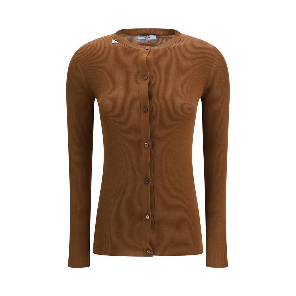 Prada Brauner Strickcardigan aus Fleece-Wolle