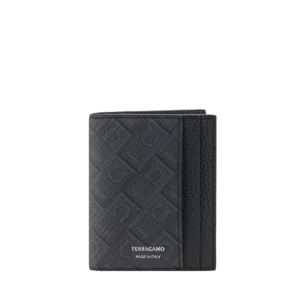 Ferragamo Schwarzes Kalbsleder Bos Taurus Portemonnaie