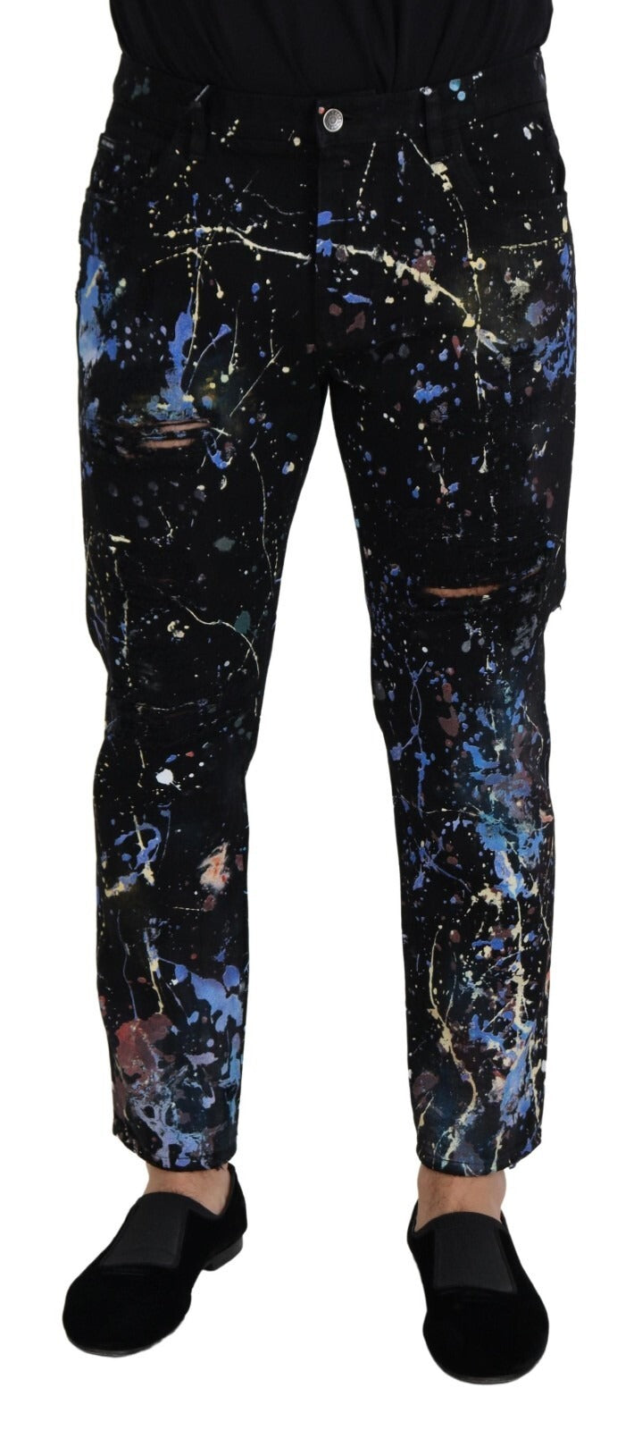 Dolce & Gabbana Schwarze Jeans aus Baumwolle mit Farbspritzer-Print