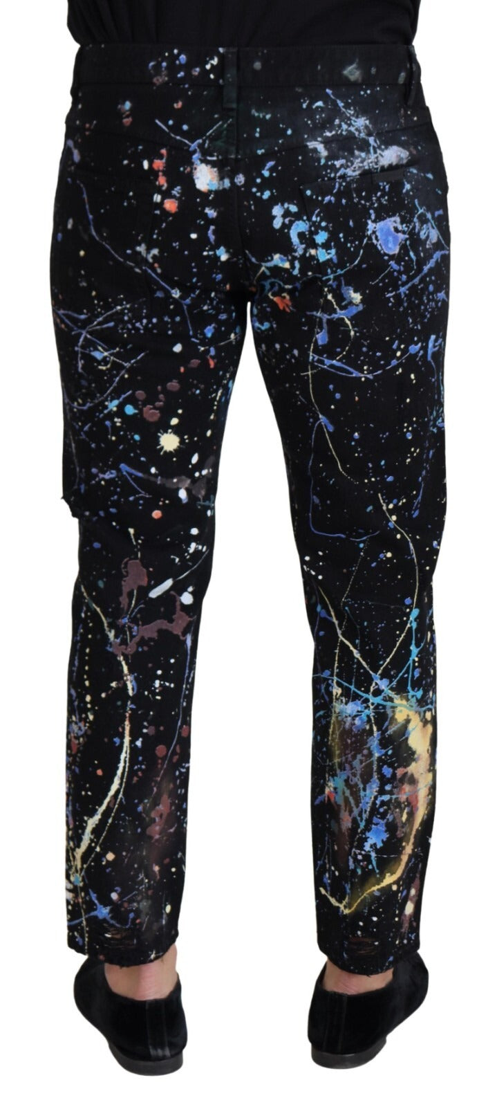 Dolce & Gabbana Schwarze Jeans aus Baumwolle mit Farbspritzer-Print