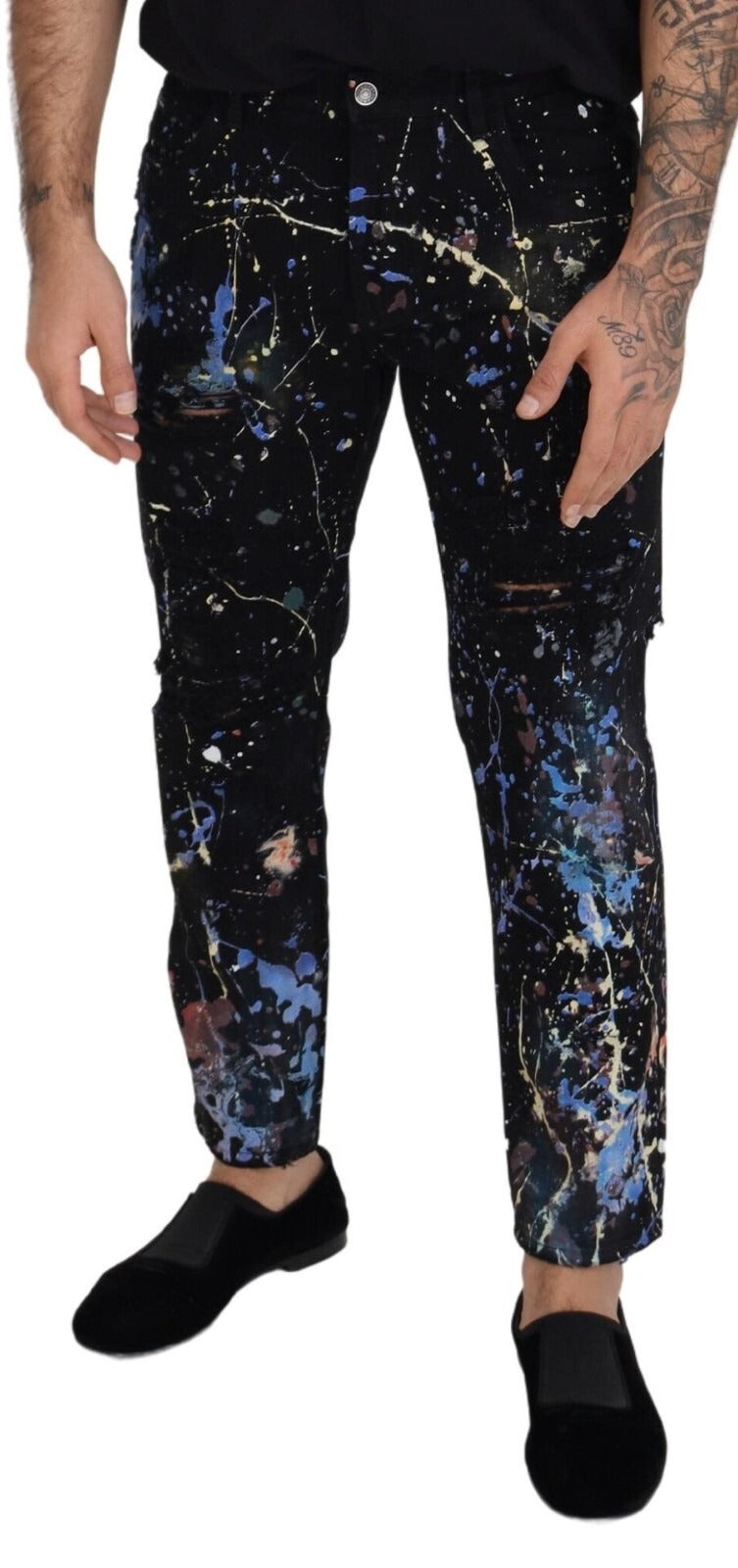 Dolce & Gabbana Schwarze Jeans aus Baumwolle mit Farbspritzer-Print